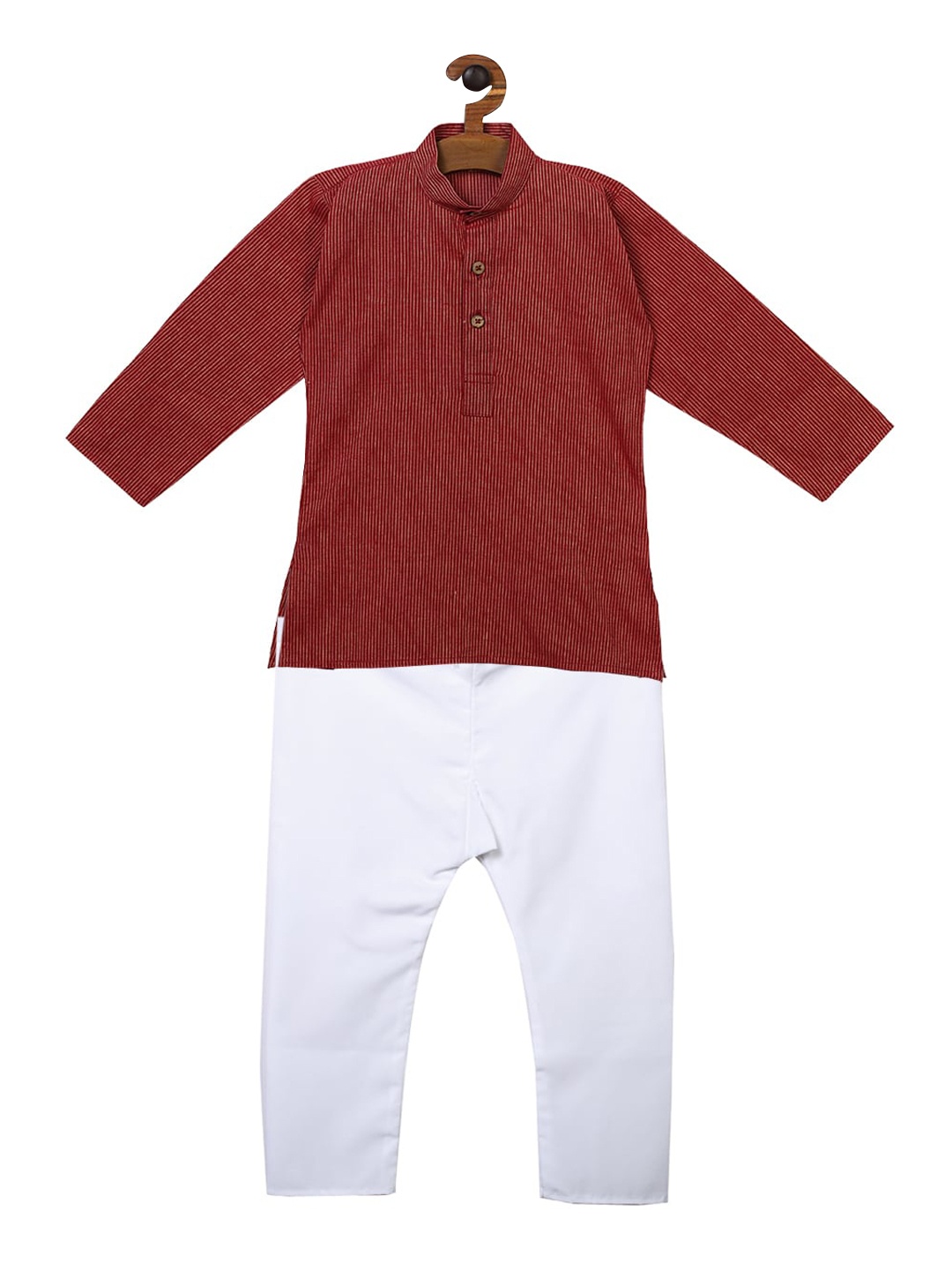 

Ridokidz Boys Maroon & White Striped Kurti with Pyjamas