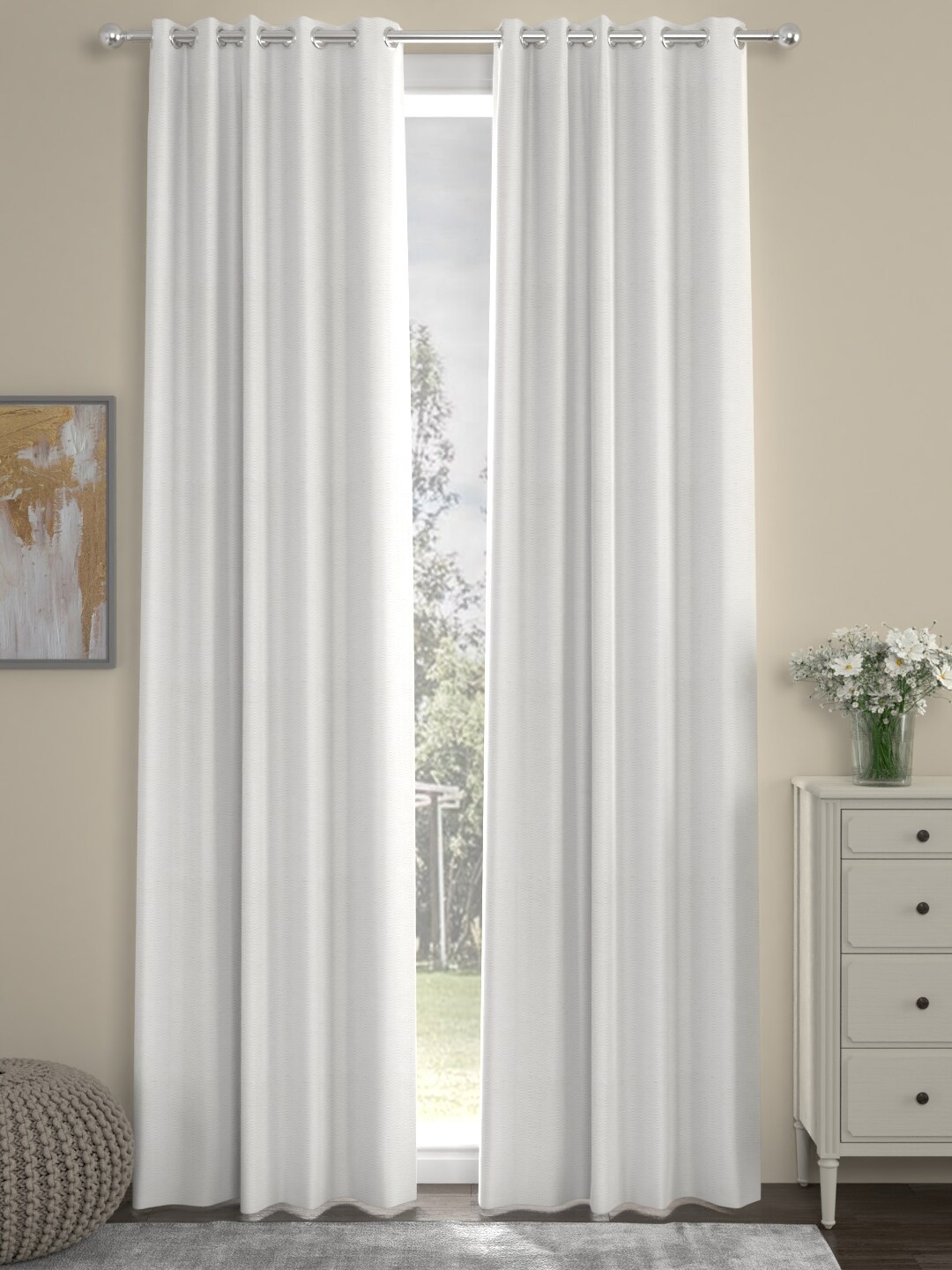 ROSARA HOME White Self-Design Single Long Door Curtain