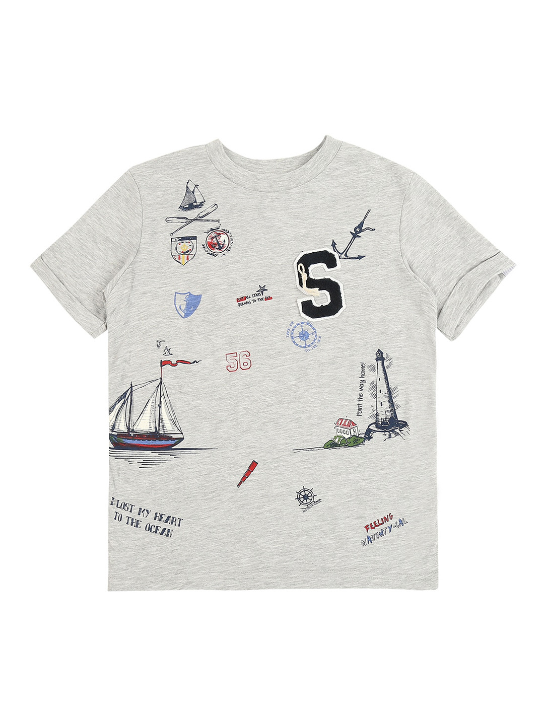 

Pantaloons Junior Boys Grey Melange Printed Round Neck Pure Cotton T-shirt