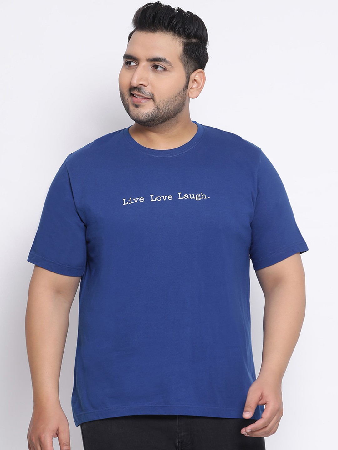 

YOLOCLAN Plus Size Men Blue Printed Round Neck T-shirt