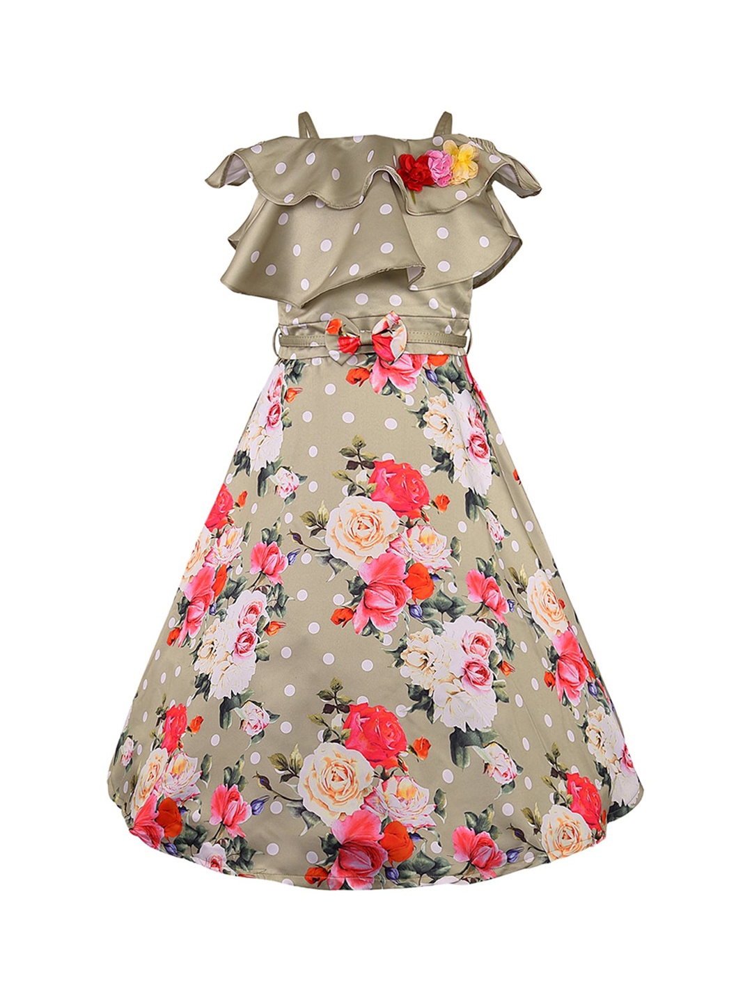 

Wish Karo Girls Beige Printed Fit and Flare Dress