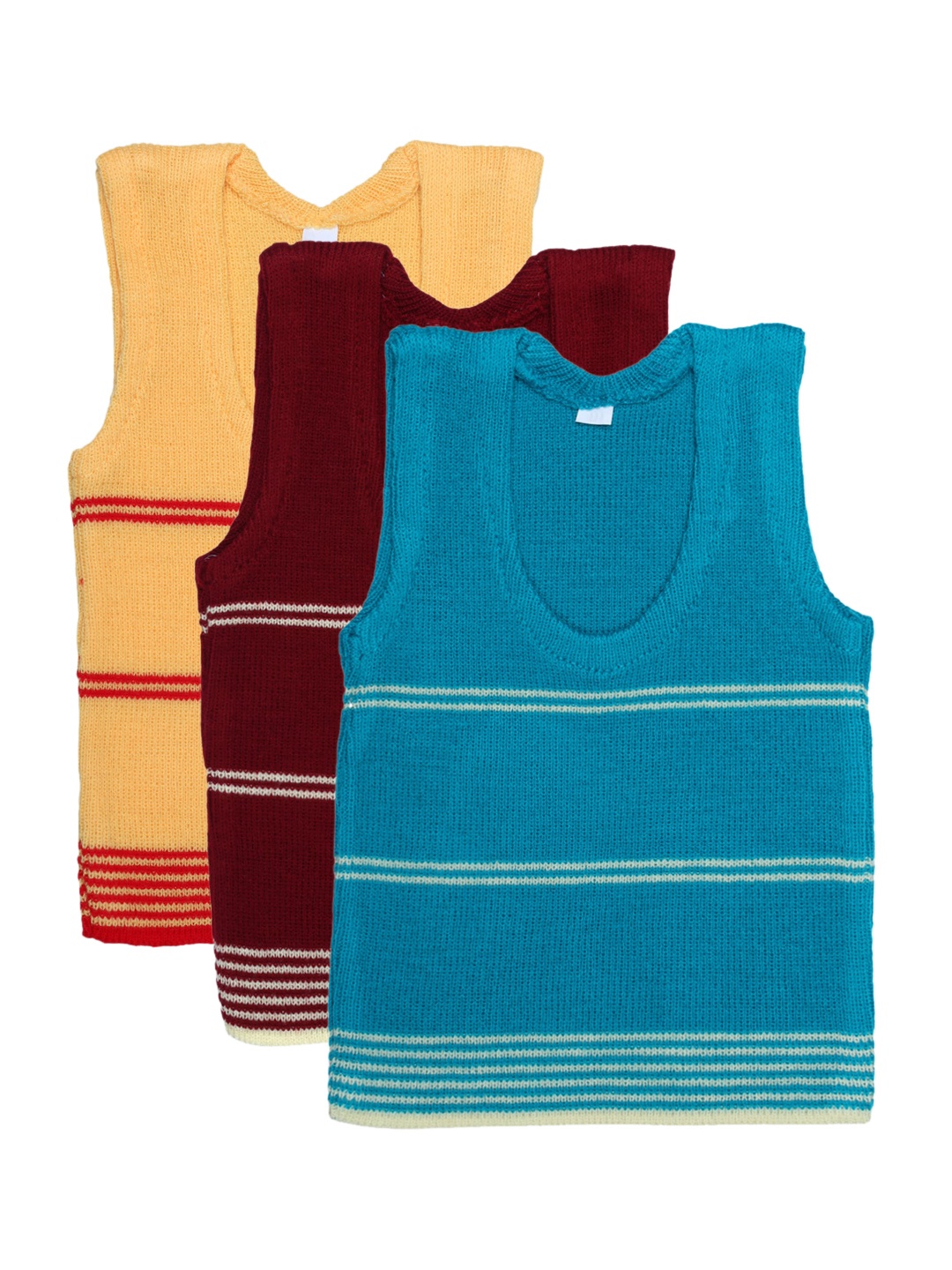 

Superminis Kids Pack of 3 Striped Wollen Innerwear Vests, Yellow