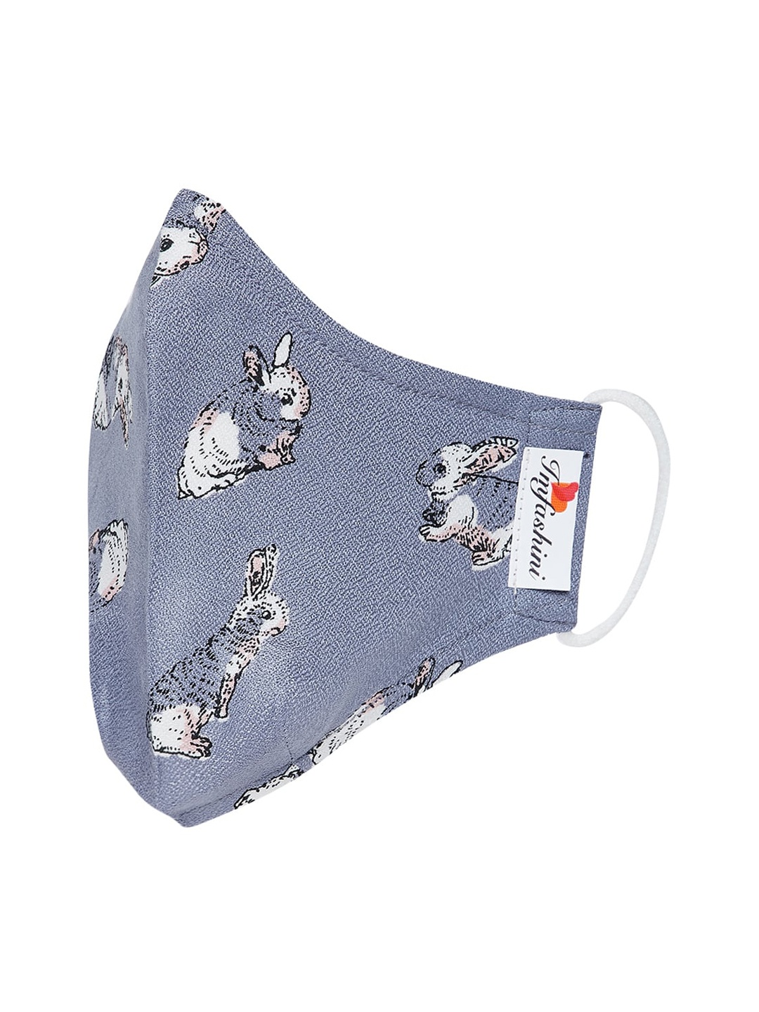 Imfashini Women White & Grey Rabbit Print 2-Ply Reusable Cotton Cloth Mask