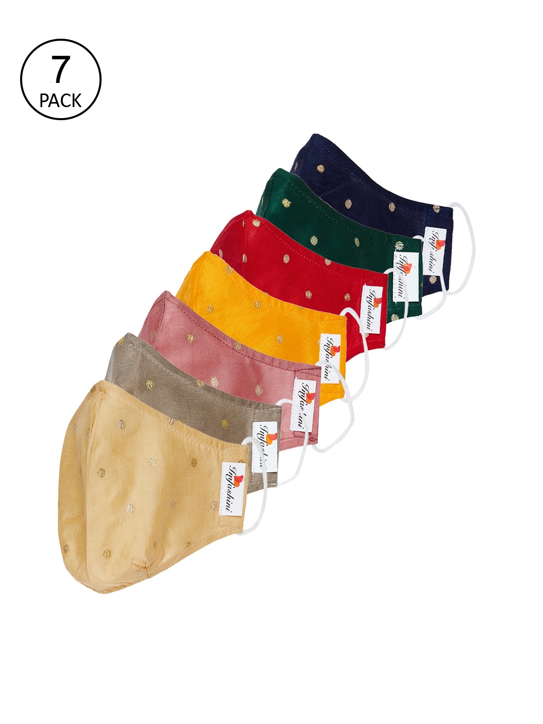 Imfashini Women Pack Of 7 Embroidered 2-Ply Reusable Cloth Masks, Multi