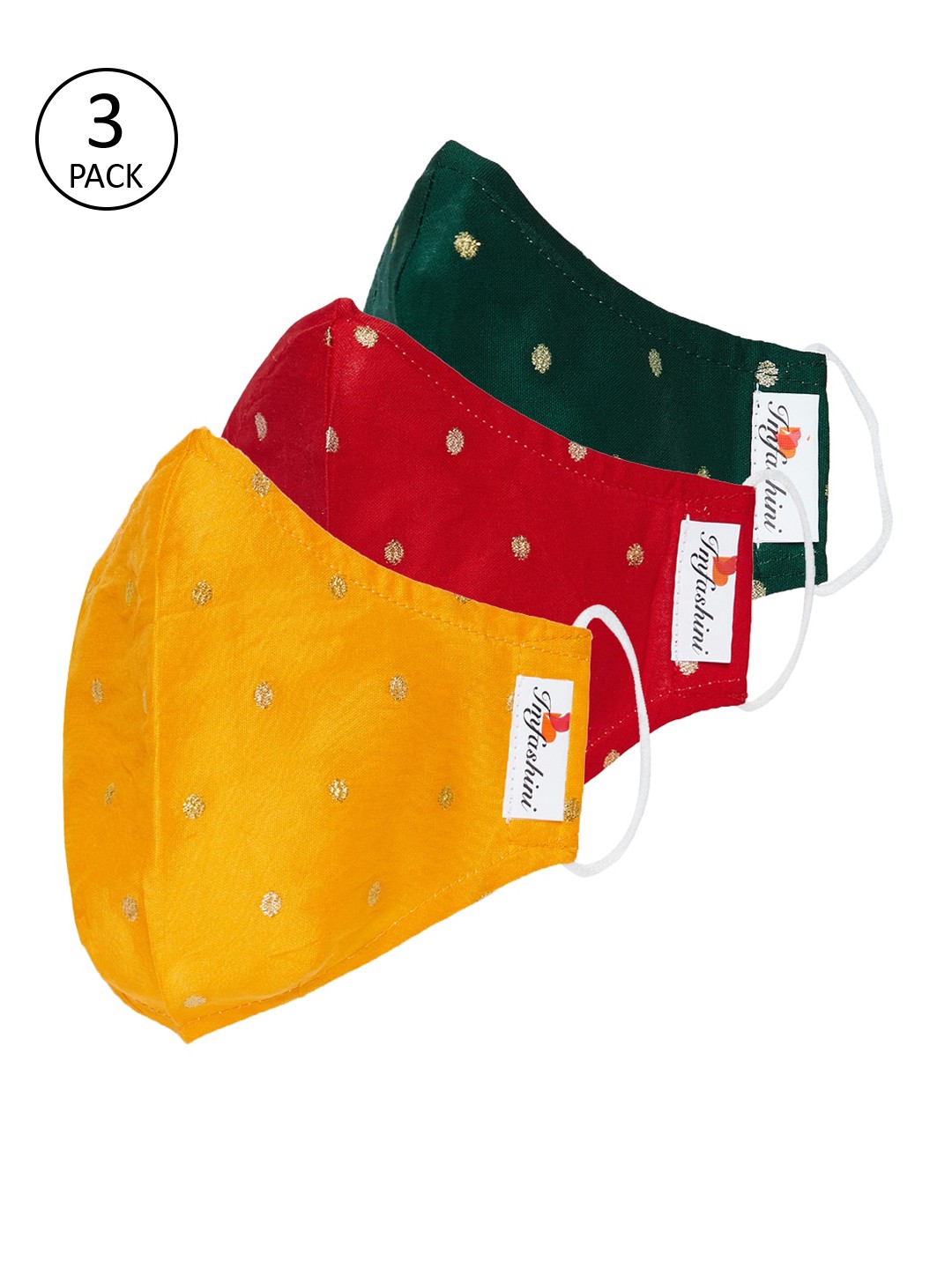 

Imfashini Women Pack Of 3 Embroidered 2-Ply Reusable Cloth Masks, Yellow