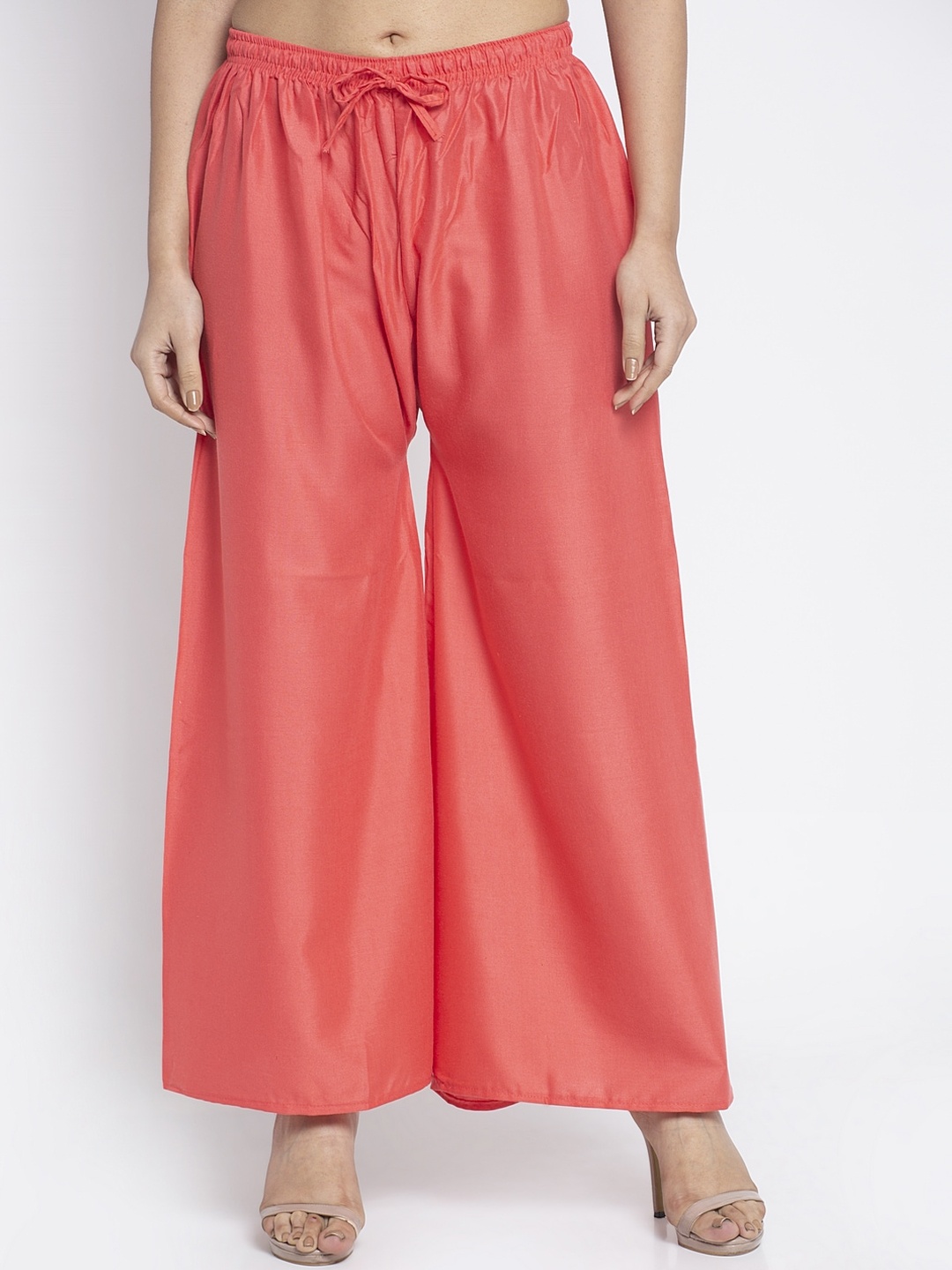 

GRACIT Women Coral Orange Solid Flared Palazzos