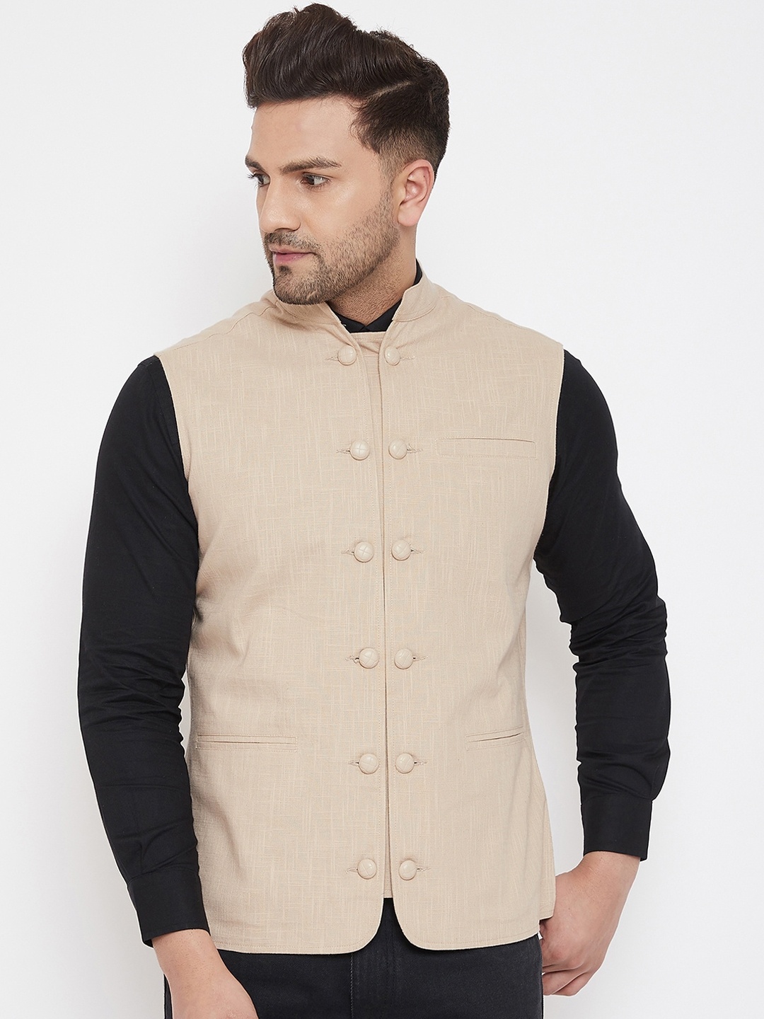 

Hypernation Beige Woven Design Cotton Waistcoat