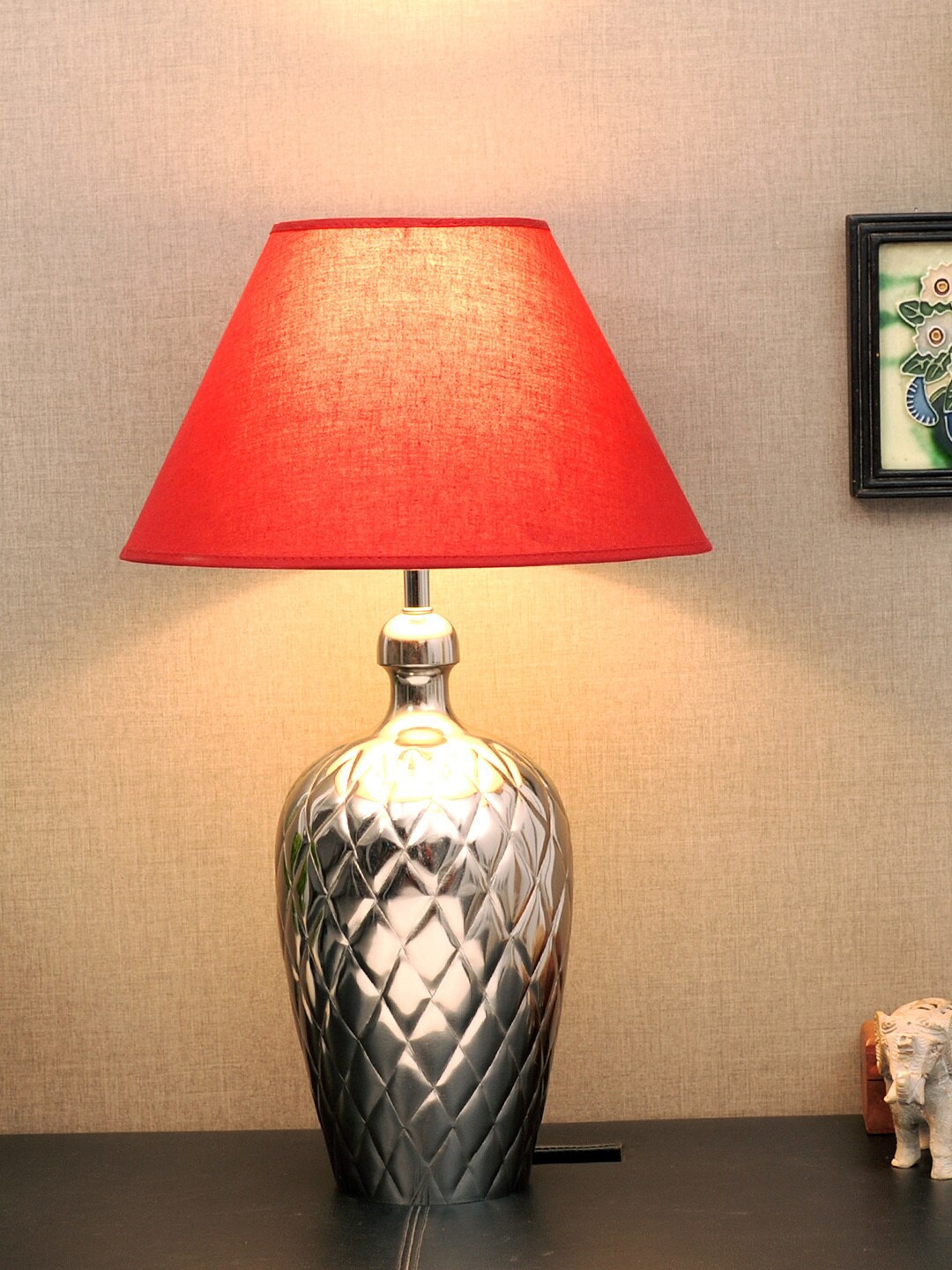 

THE LIGHT STORE Steel-Toned Self-Design Frustum Table Lamp