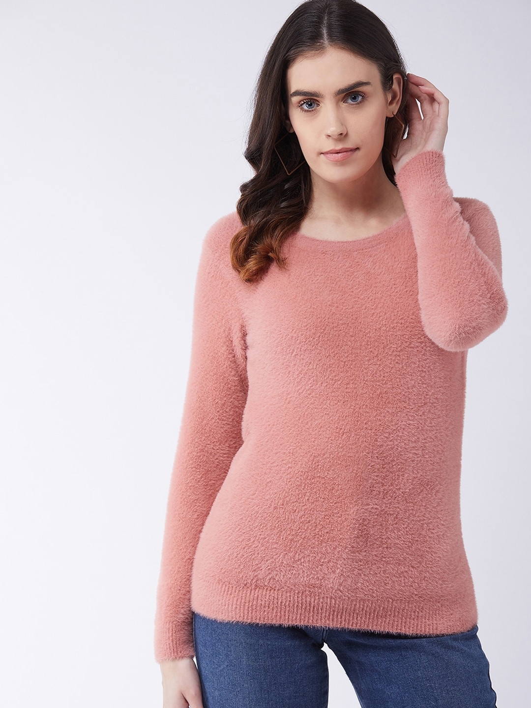 

RVK Women Pink Solid Pullover Sweater