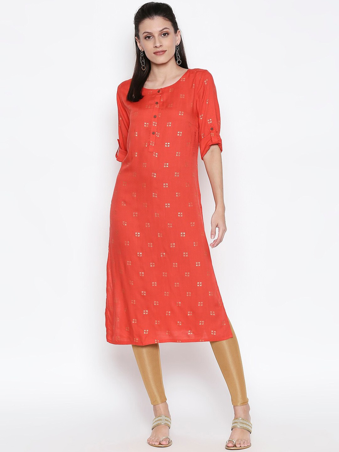 

RANGMANCH BY PANTALOONS Women Orange Printed Straight Kurta
