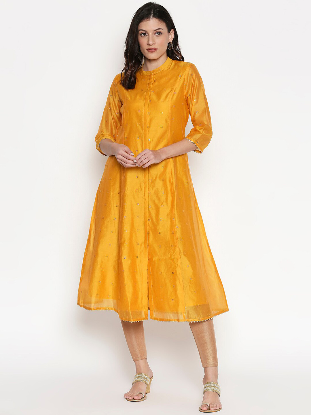 

RANGMANCH BY PANTALOONS Women Yellow Woven Design Anarkali Kurta