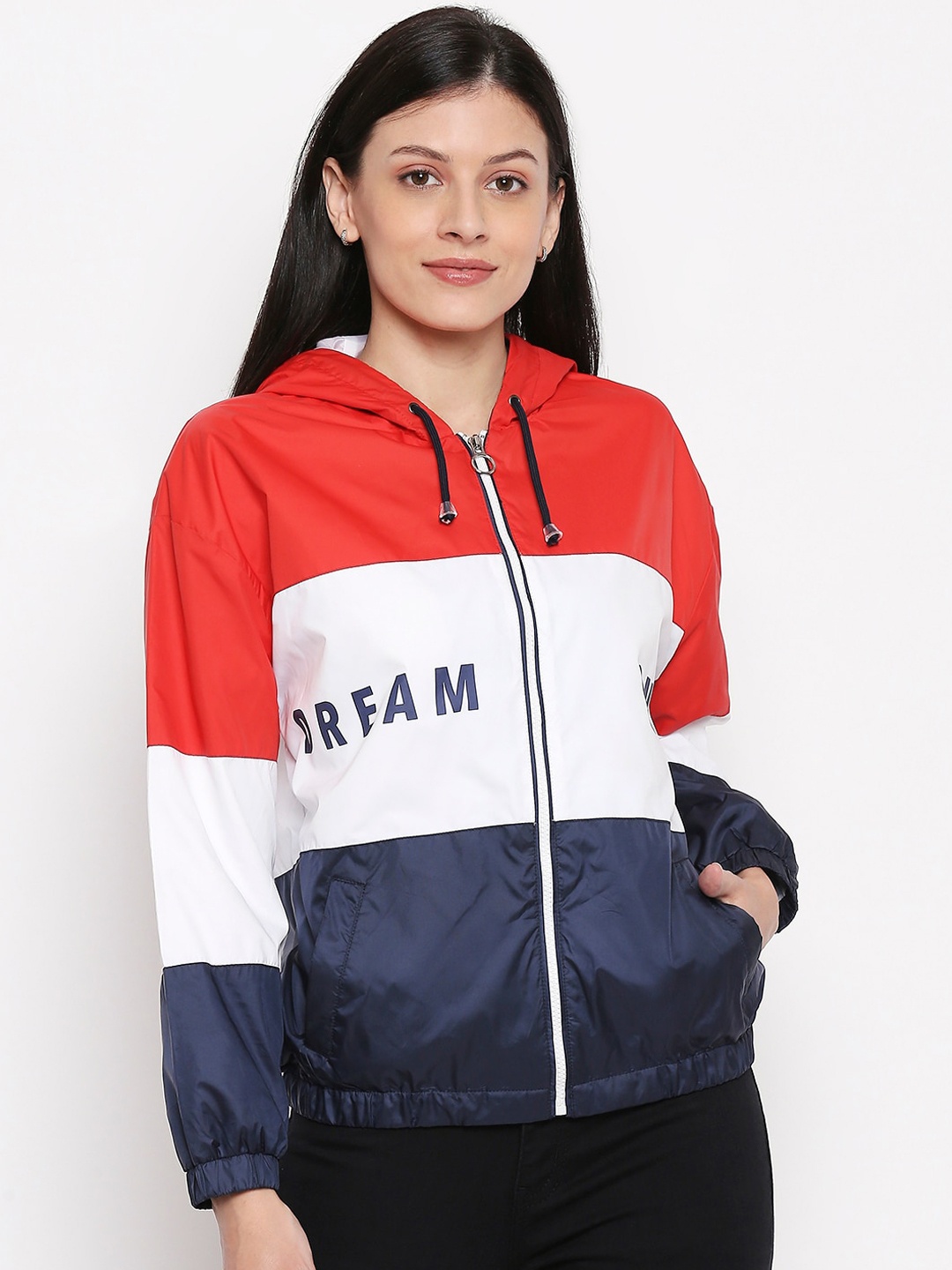 

People Women Multicoloured Colourblocked Bomber, Multi