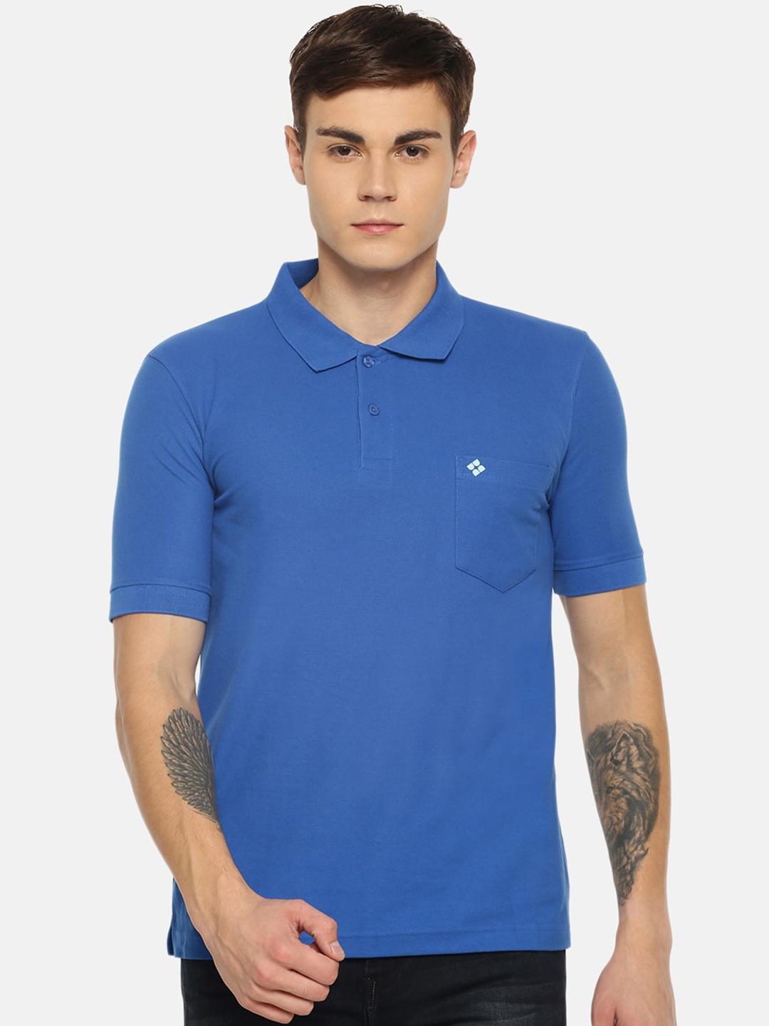 Dollar Men Blue Solid Polo Collar T-shirt