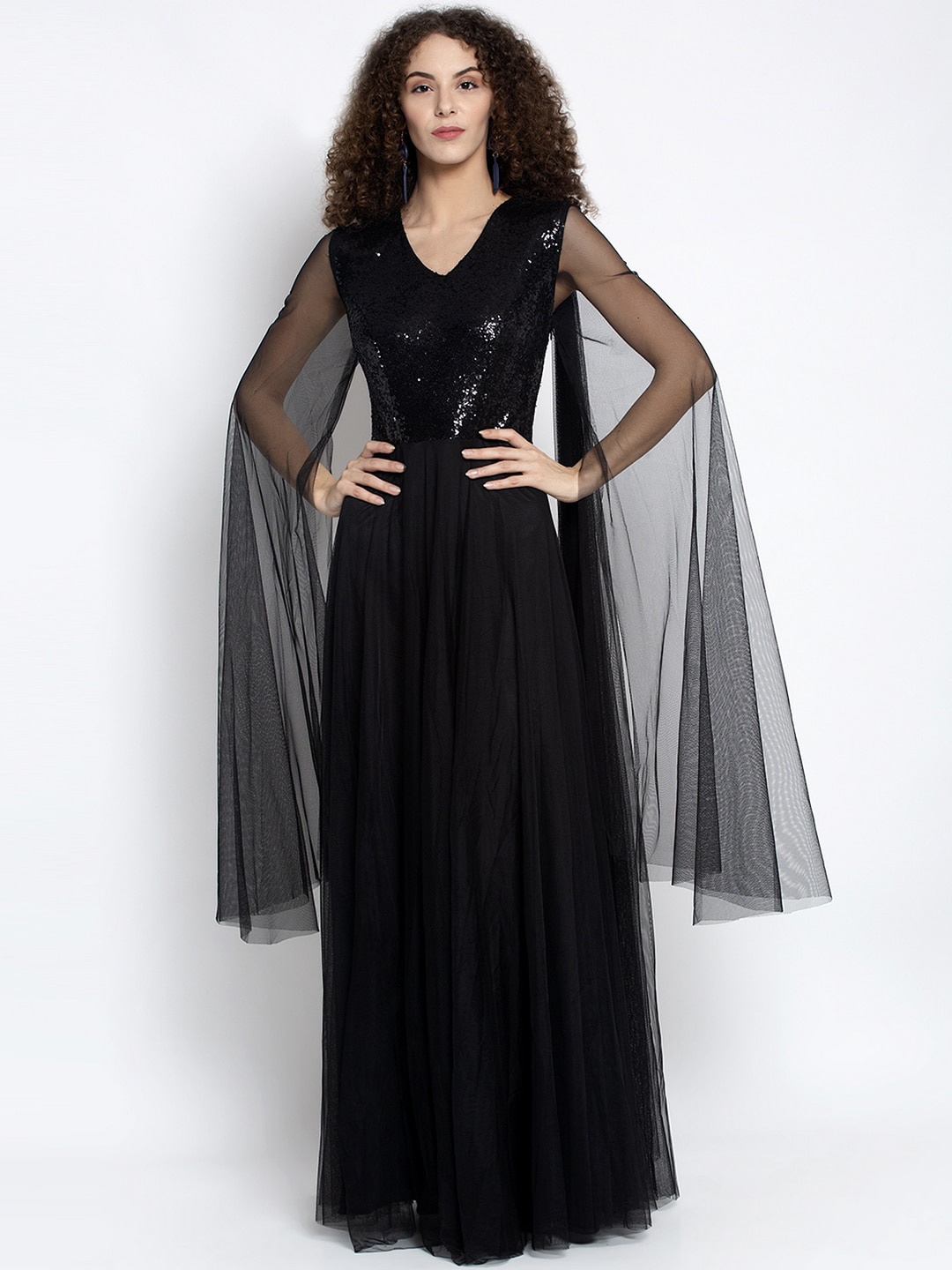 

Just Wow Women Black Embellished Maxi Dress
