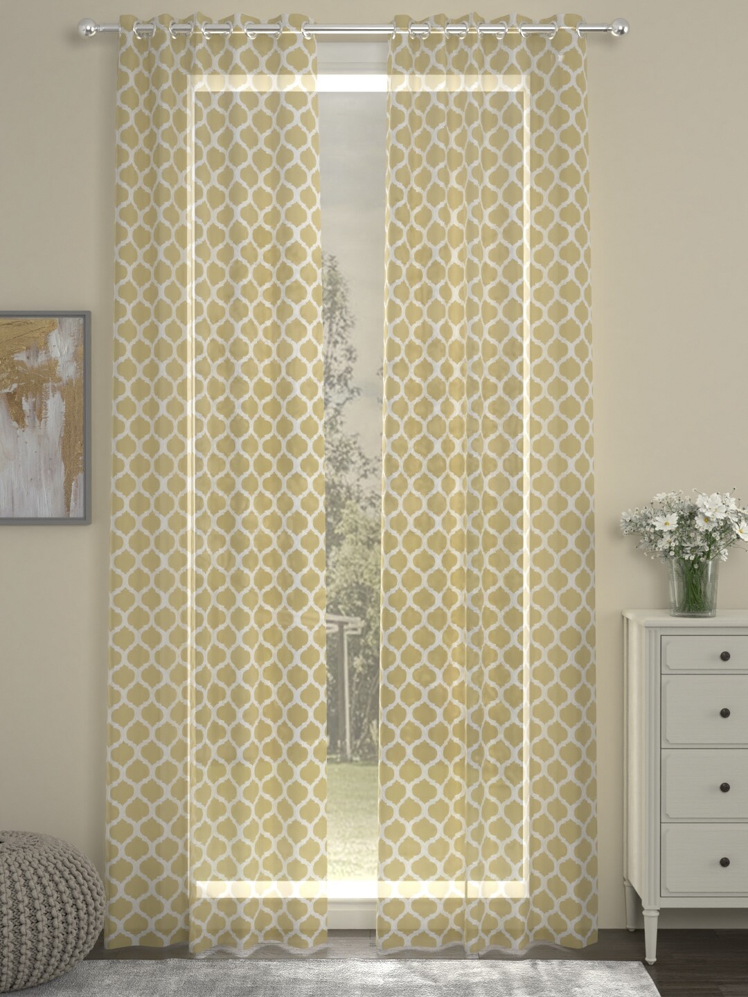 

ROSARA HOME Set of 2 Beige & White Geometric Printed Long Door Curtains