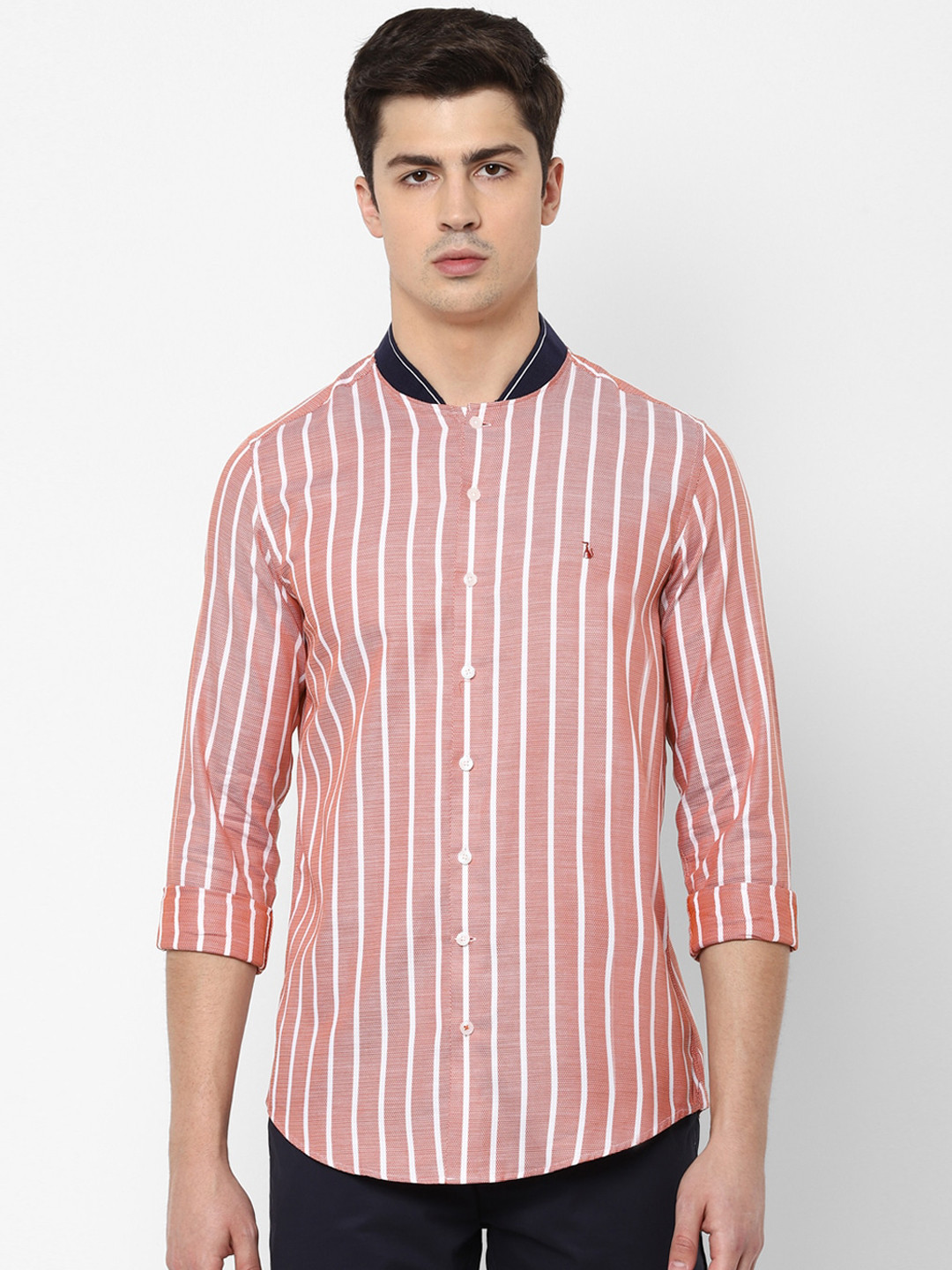 

SIMON CARTER LONDON Men Pink Slim Fit Striped Cotton Casual Shirt