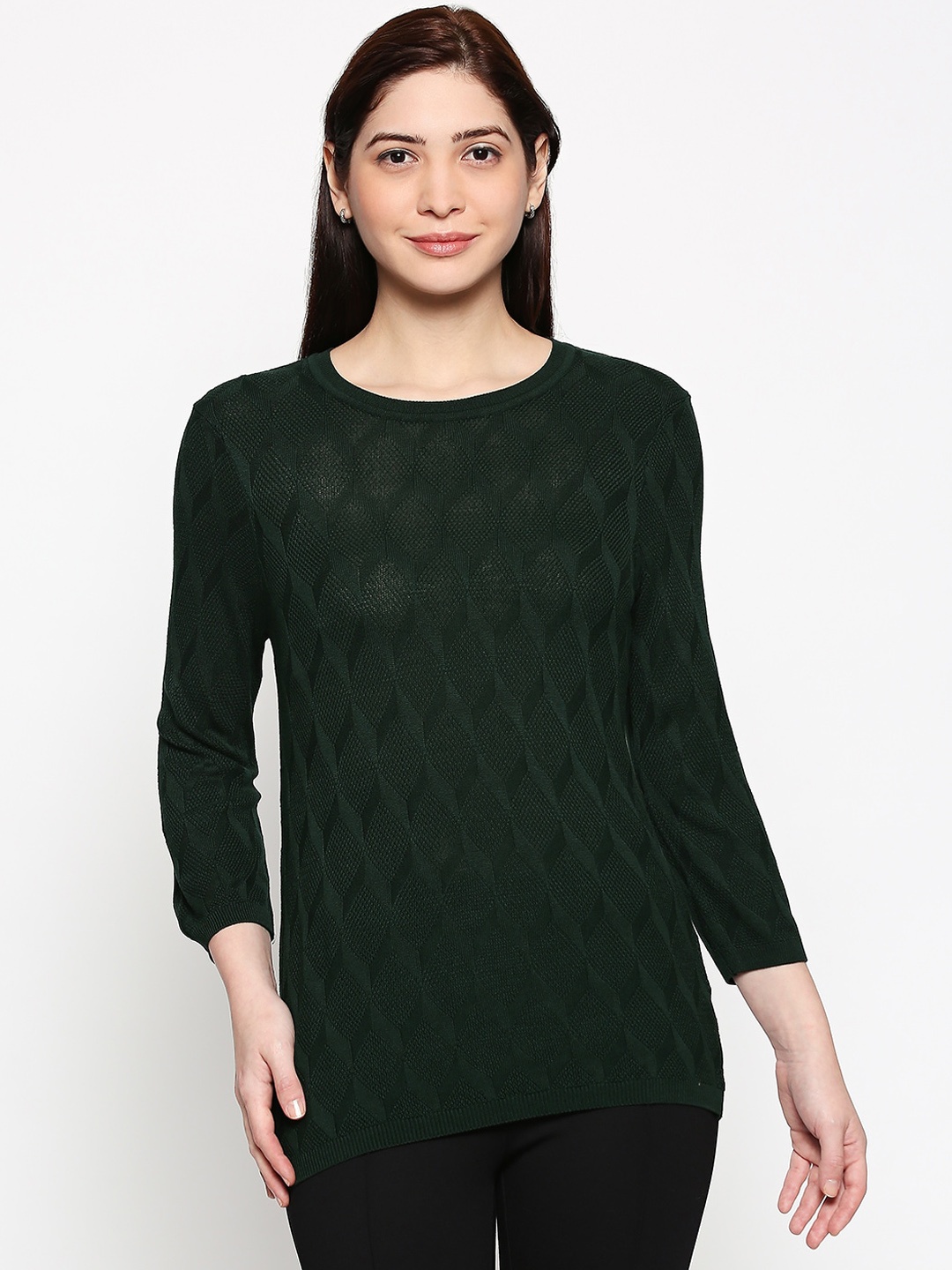 

Annabelle by Pantaloons Women Green Self Design Pullover Sweater