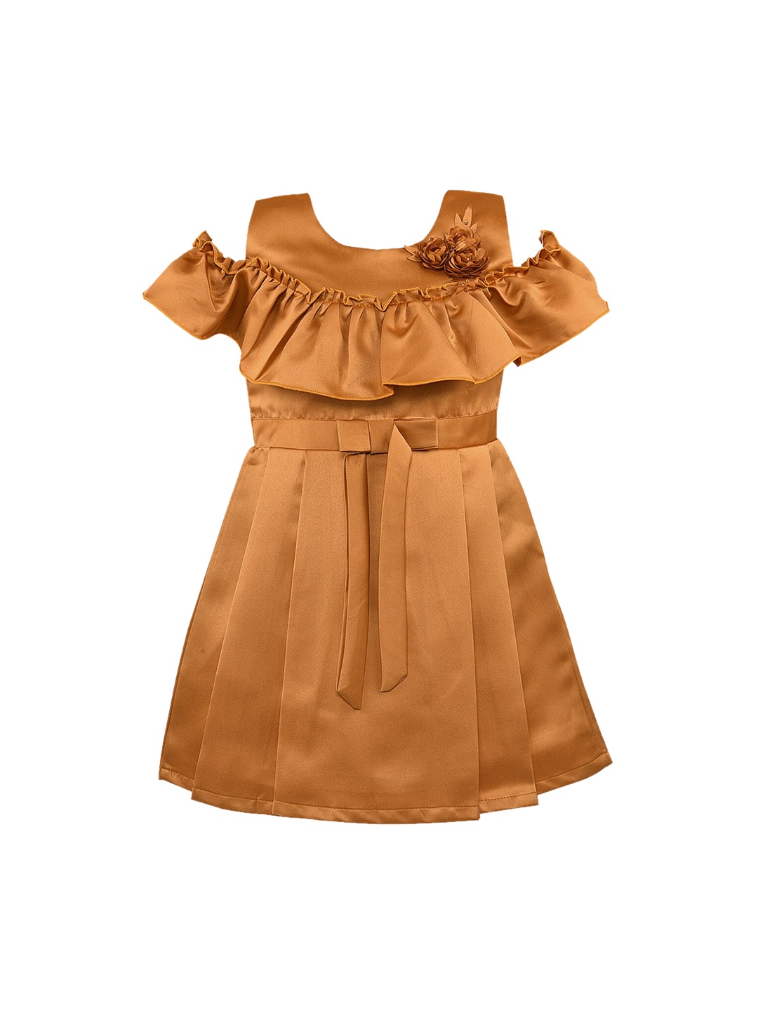 Wish Karo Girls Mustard Solid Fit and Flare Dress