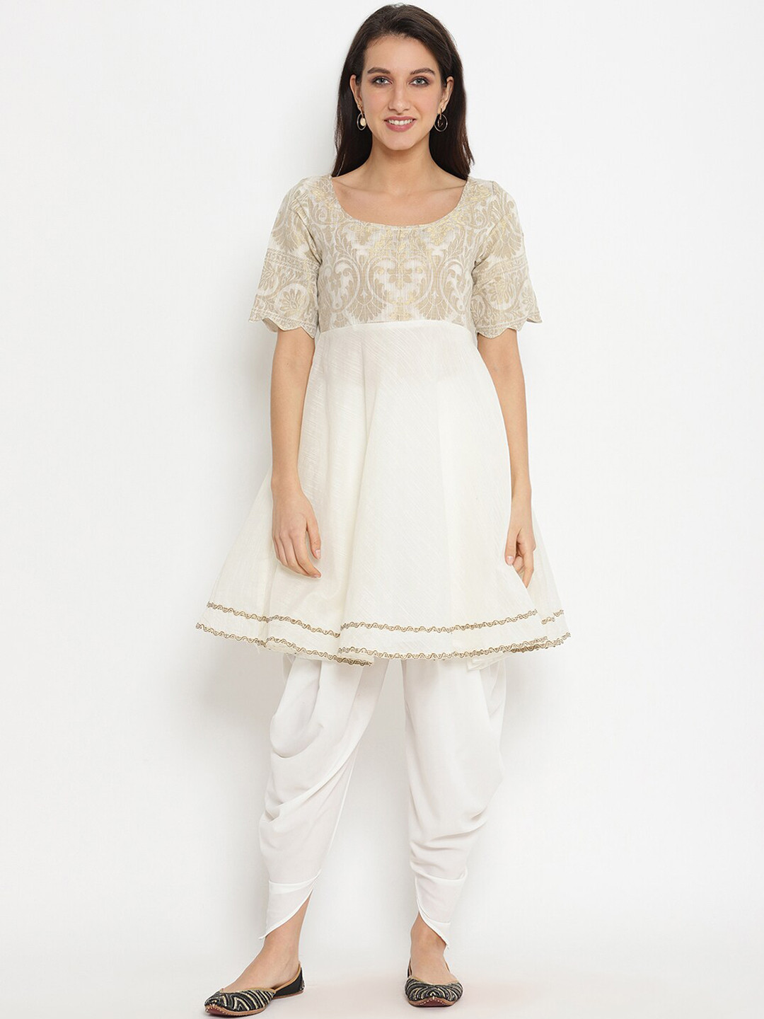 

Abhishti Women White Printed Kurta with Dhoti Pants