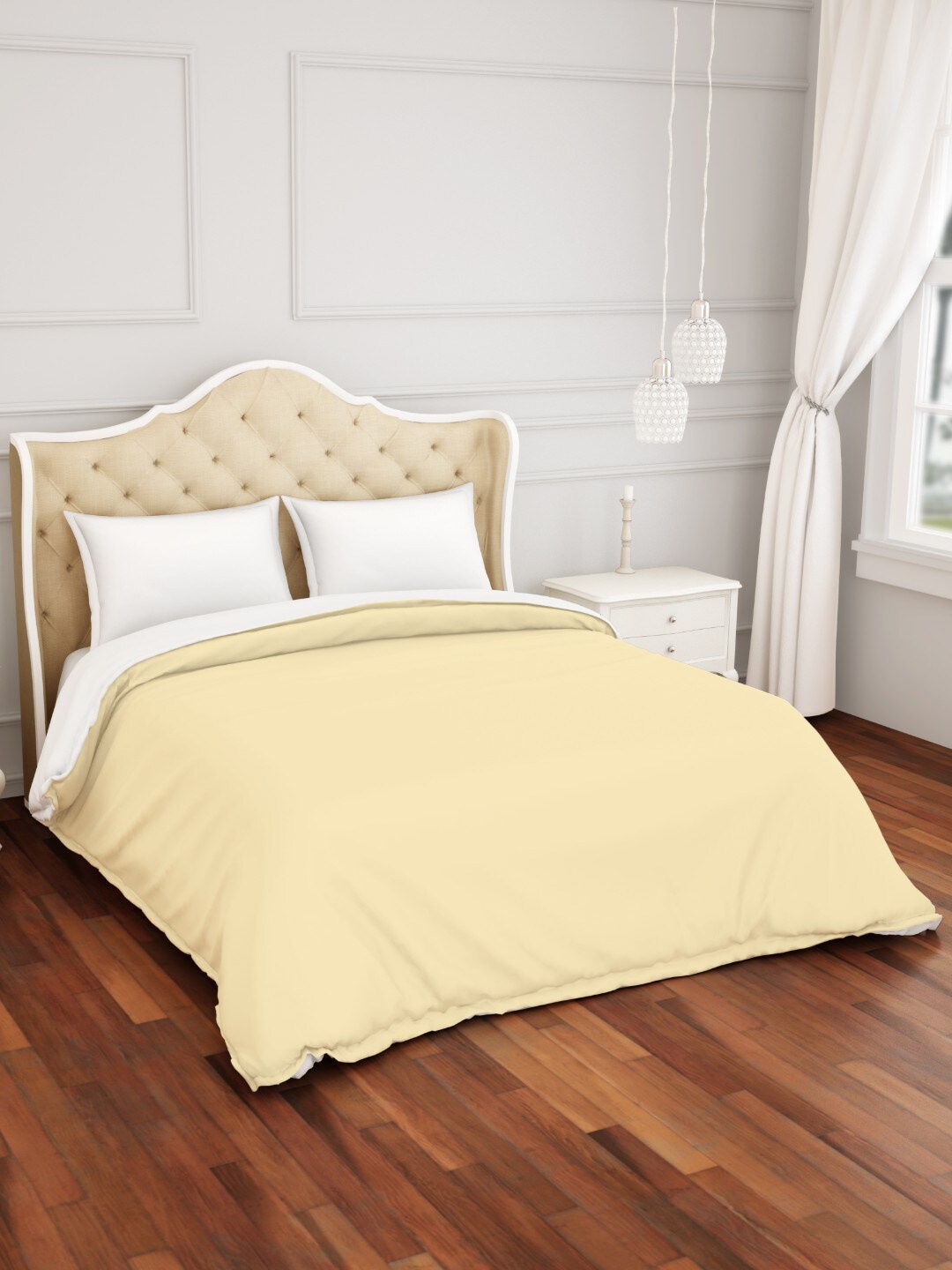 SPACES Cream-Colored Solid 300 TC 100% Cotton Hygro Double Duvet Cover