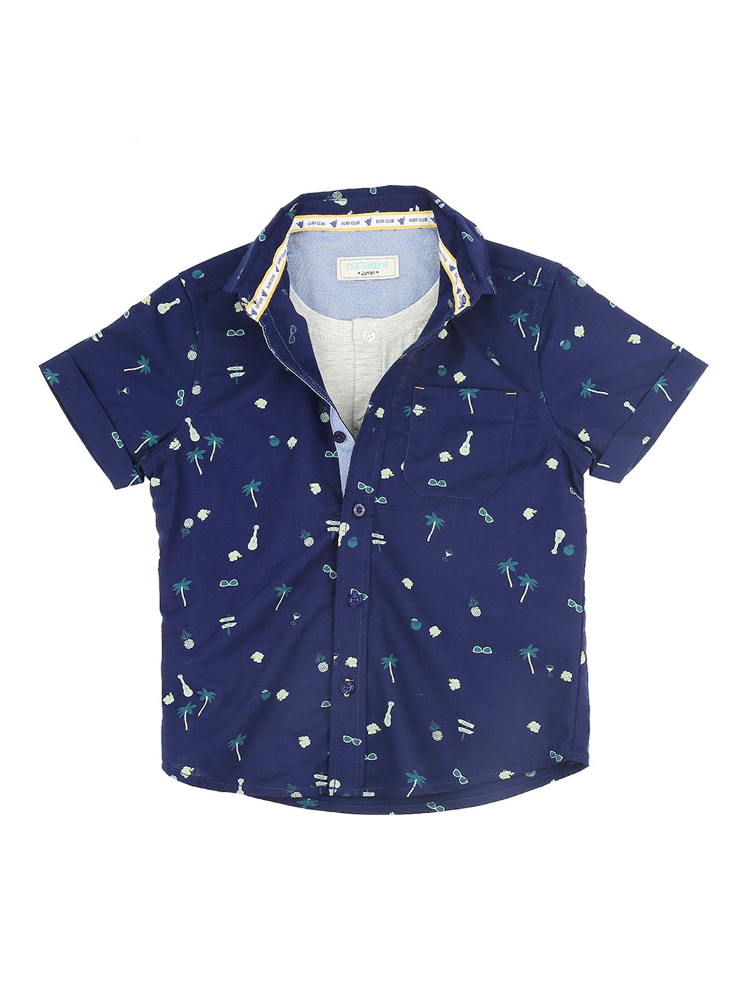 Pantaloons Junior Boys Navy Blue & White Regular Fit Printed Casual Shirt
