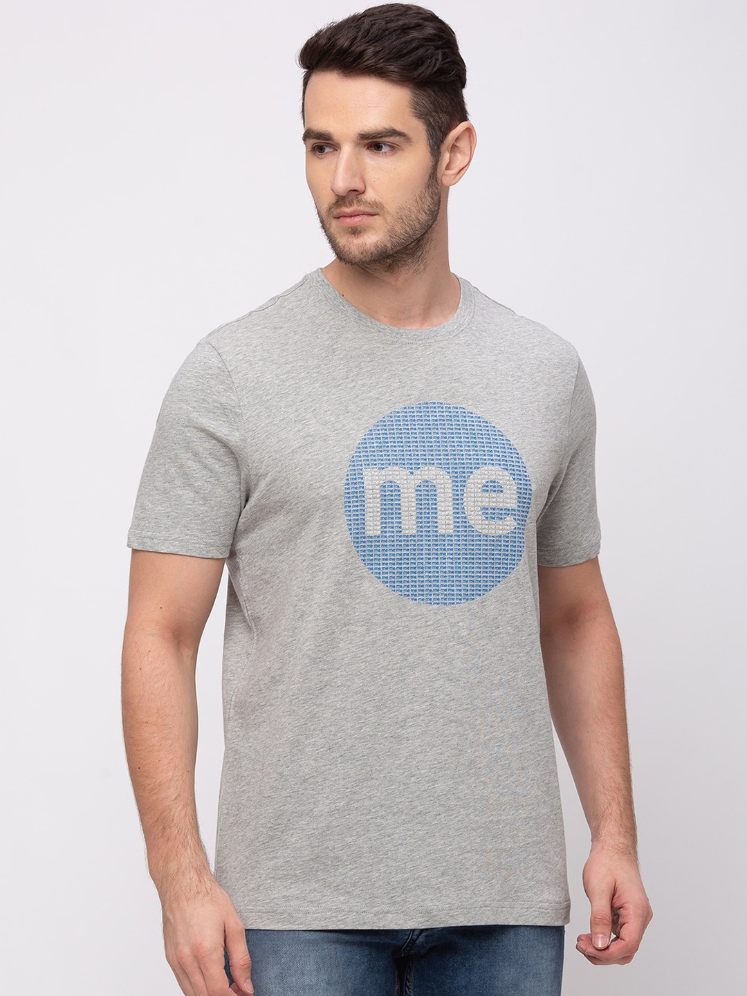 

GIORDANO Men Grey Printed Round Neck T-shirt