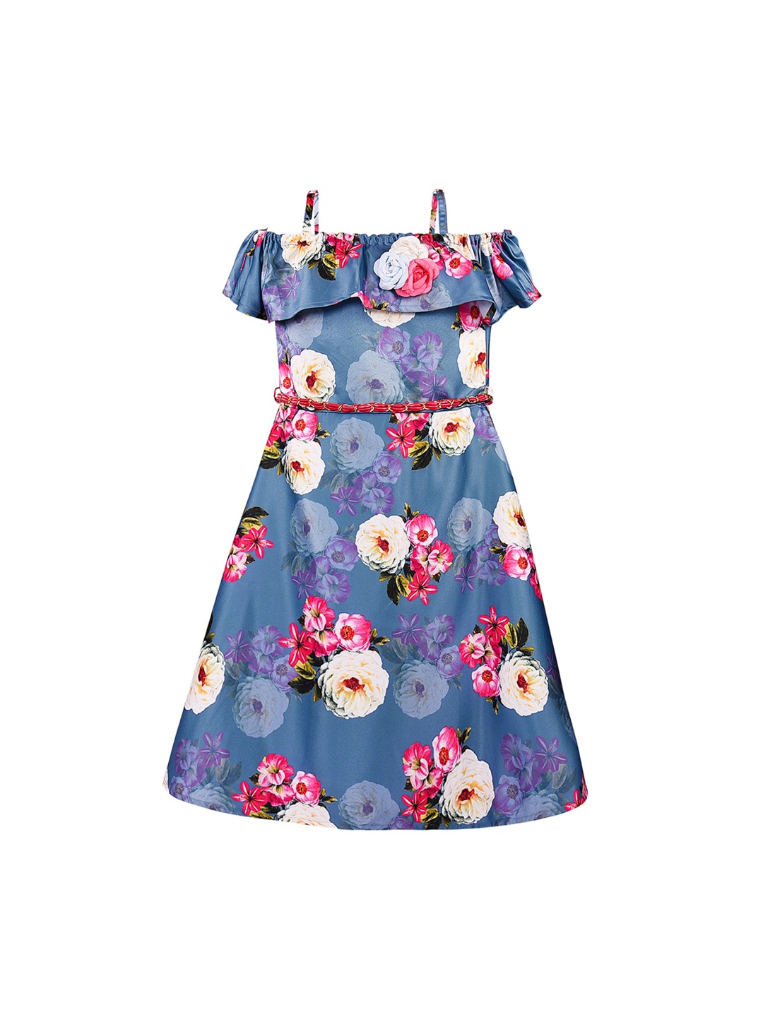 

Wish Karo Girls Blue Printed A-Line Dress