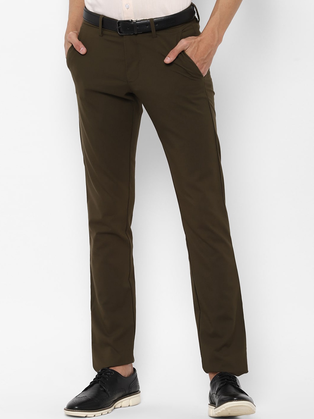 

Allen Solly Men Olive Green Slim Fit Solid Regular Trousers