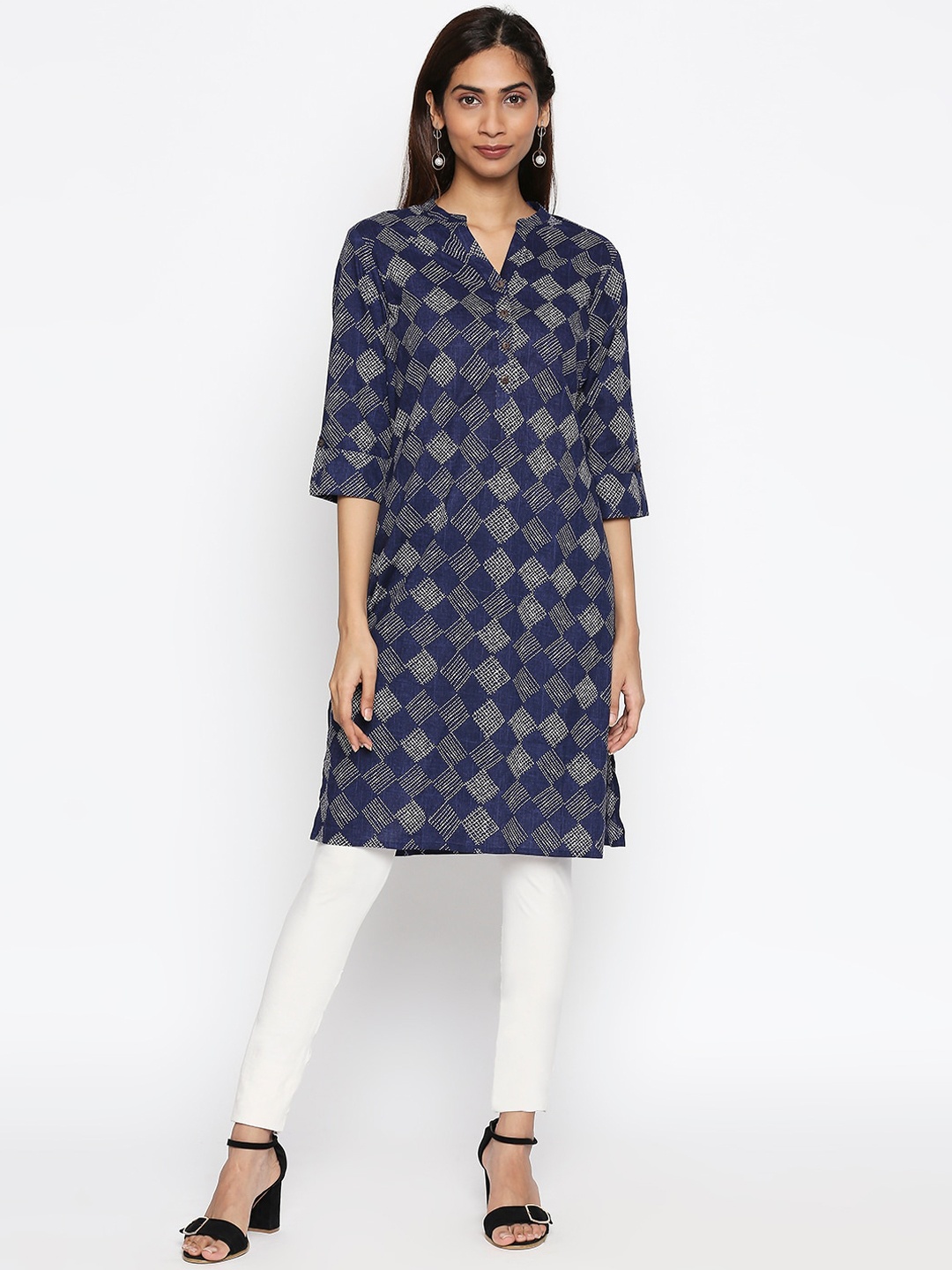 

RANGMANCH BY PANTALOONS Women Blue Printed Straight Kurta