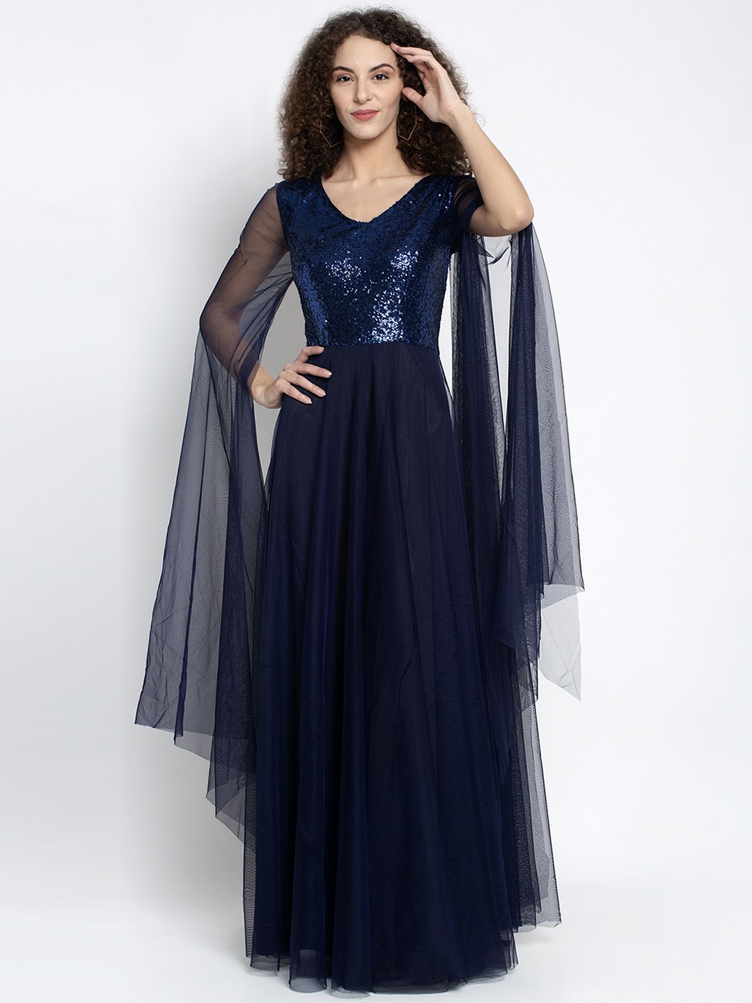

Just Wow Women Navy Blue Embellished Maxi Dress