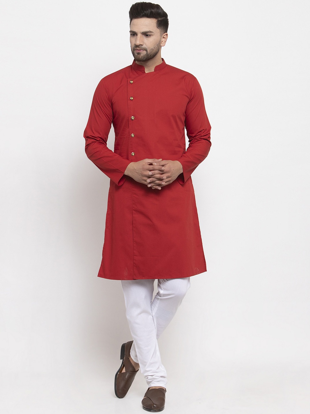 

Purple State Men Red Solid Straight Kurta