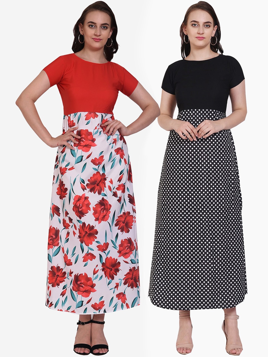 

Florence Women Pack Of 2 Red & Black Printed Maxi Dress