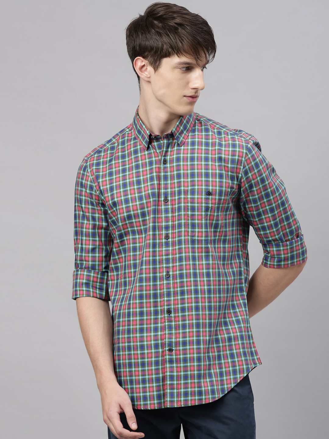 

RARE RABBIT Men Green Tailored Fit Checked Casual Shirt