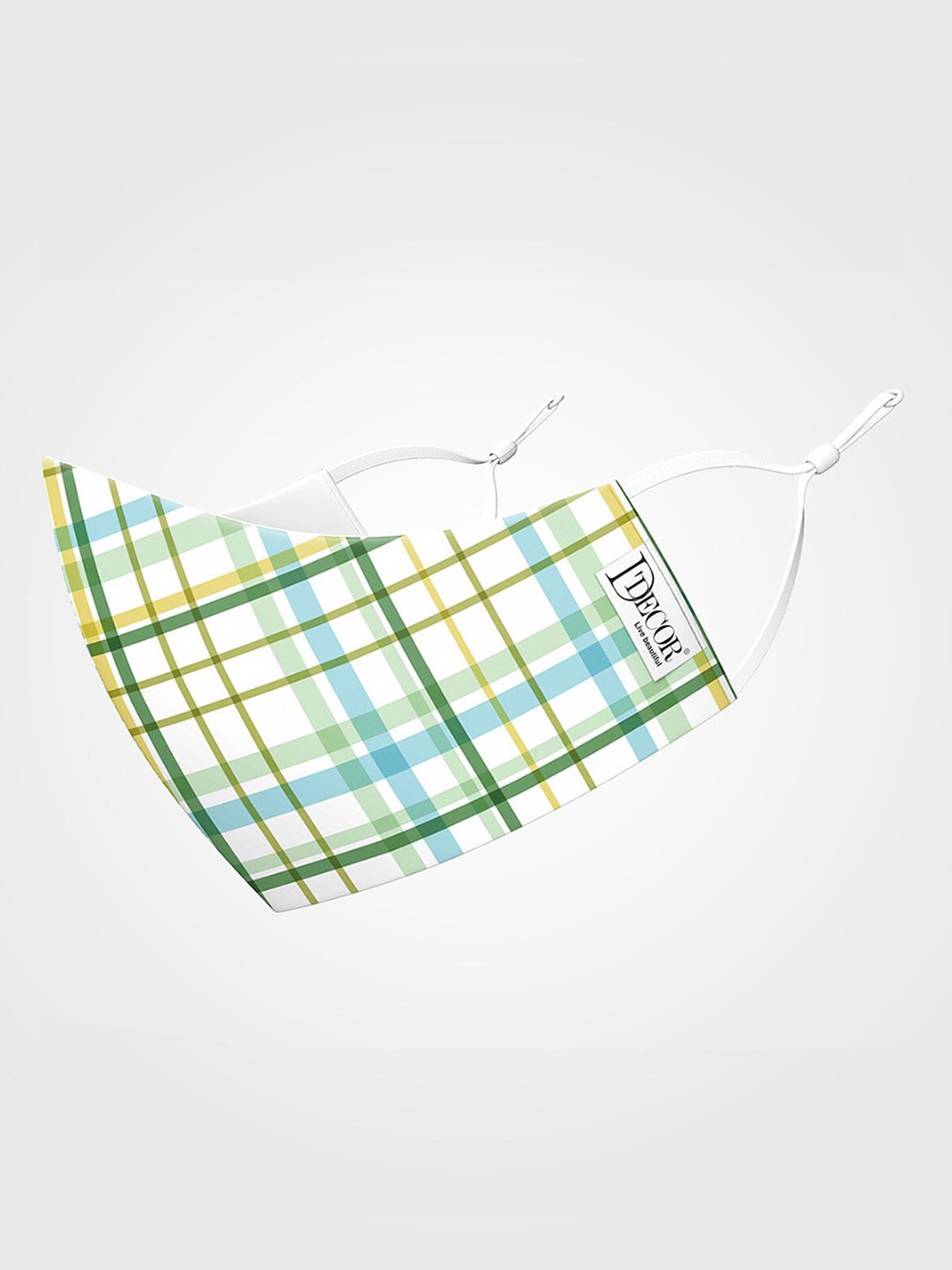 

DDecor Women Anti Viral White & Green Checked 3-Ply Reusable Protective Outdoor Mask