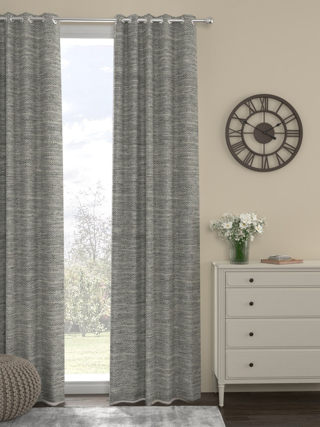 ROSARA HOME Grey Textured Single Black-Out Door Curtain