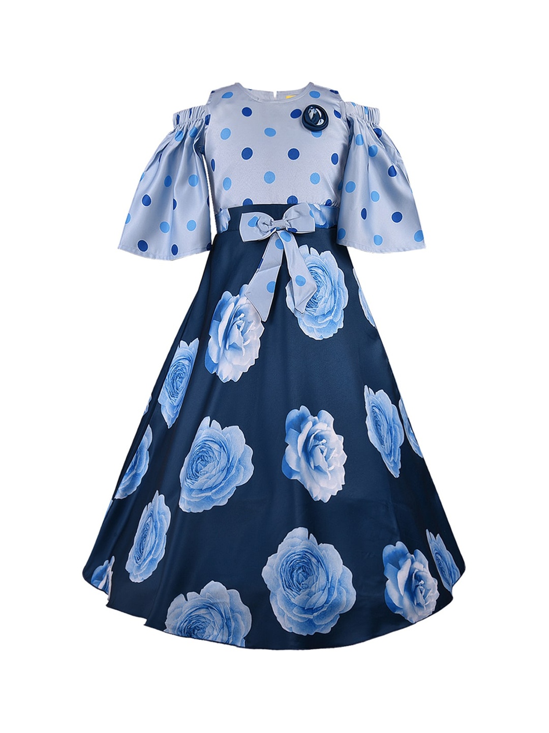 

Wish Karo Girls Blue Printed Fit and Flare Dress