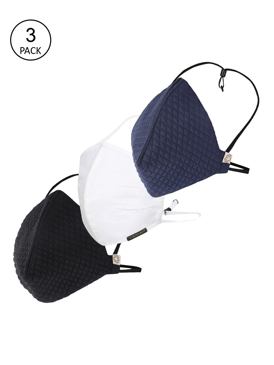 

VASTRAMAY Unisex 3 Pcs 3 Ply Reusable Anti-Pollution Cloth Masks, Black