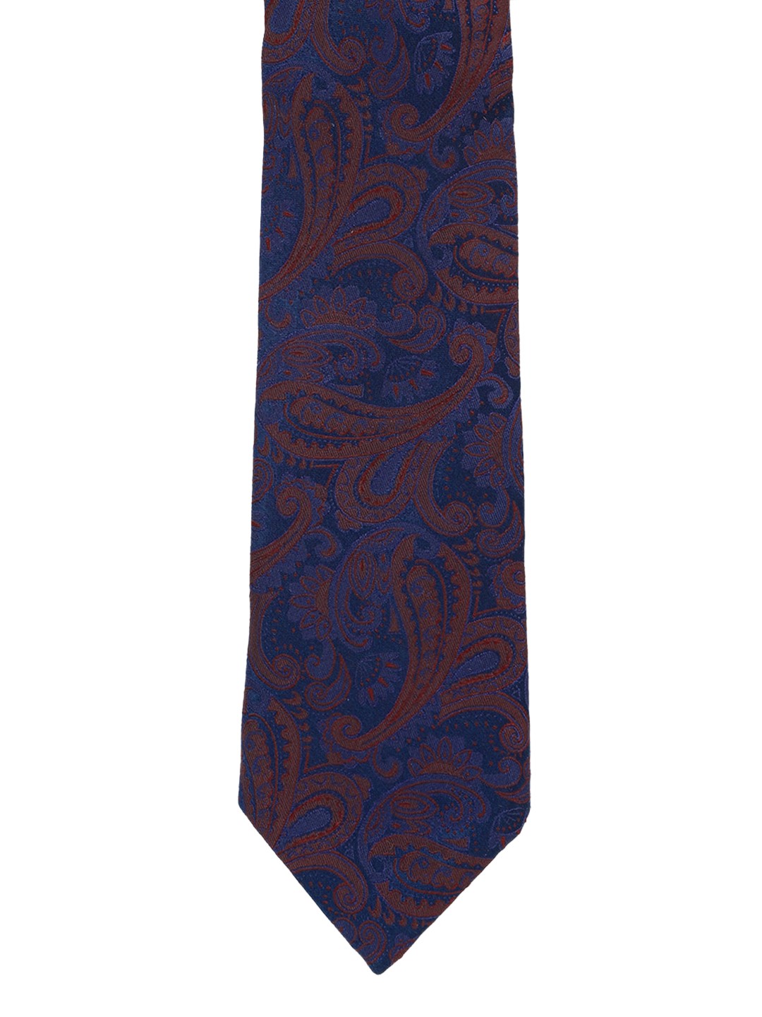 

Louis Philippe Men Navy Blue & Brown Woven Design Silk Broad Tie