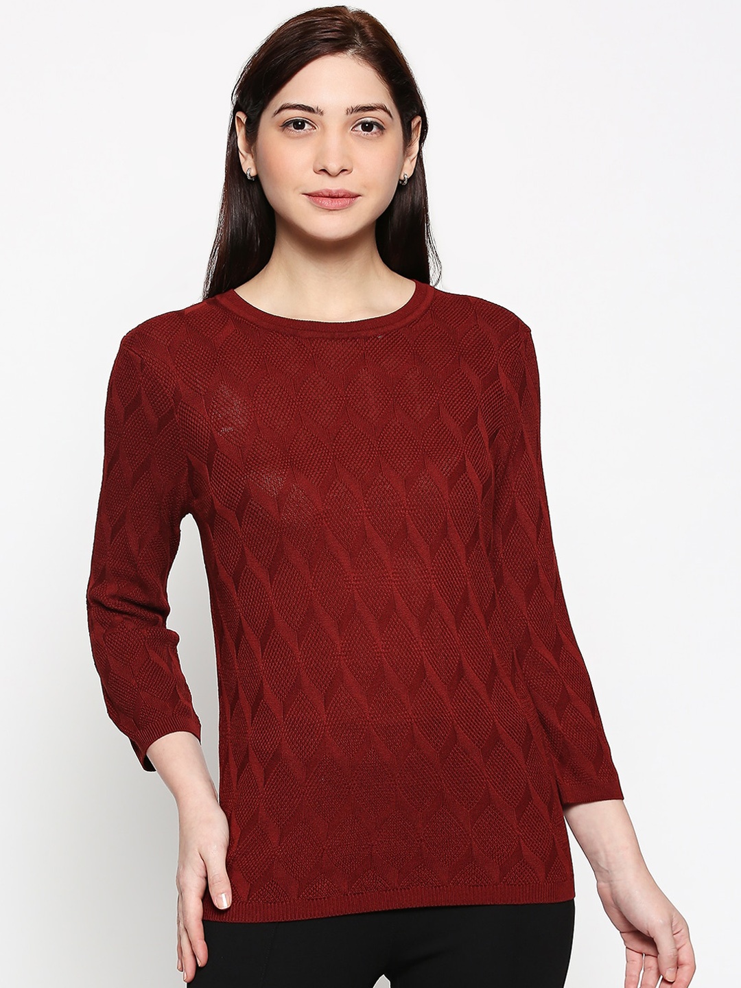 

Annabelle by Pantaloons Women Rust-Coloured Self Design Pullover Sweater