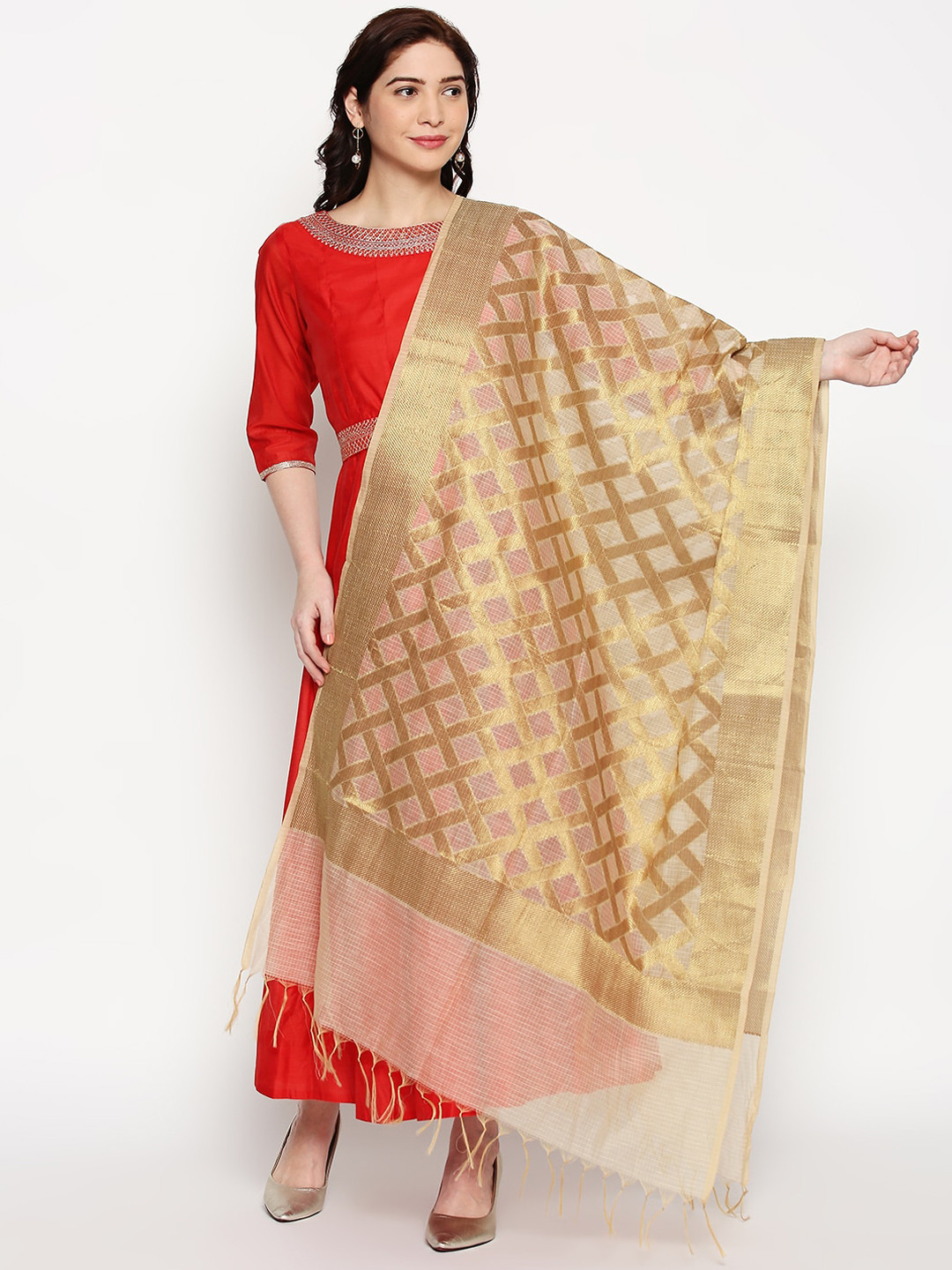 

RANGMANCH BY PANTALOONS Women Gold-Colored Woven Design Dupatta