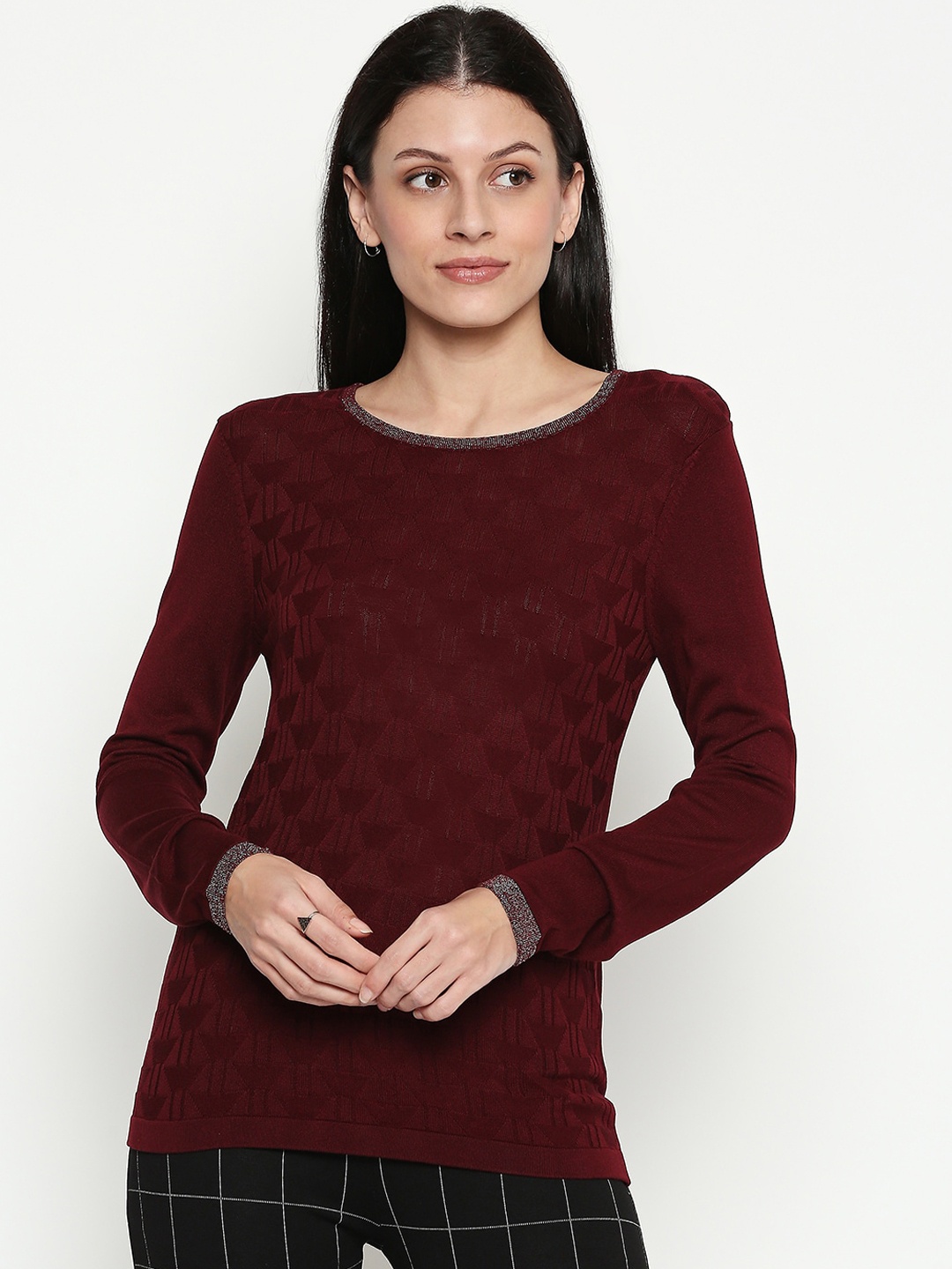

Annabelle by Pantaloons Women Red Self Design Pullover Sweater