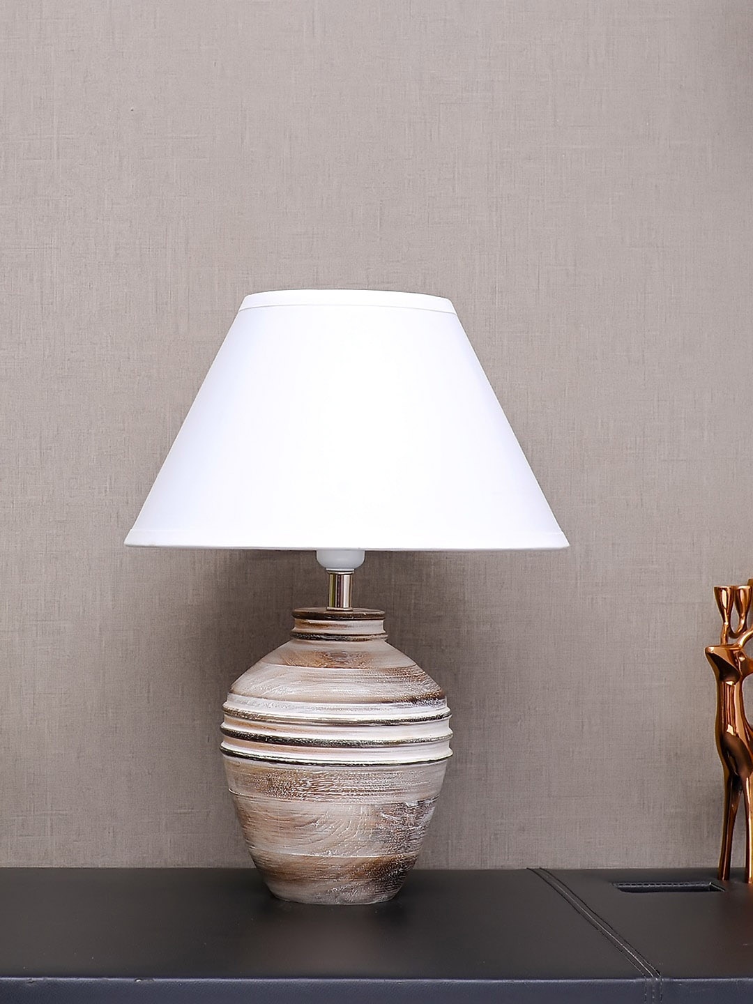 

THE LIGHT STORE White & Brown Self-Design Table Lamp With White Shade
