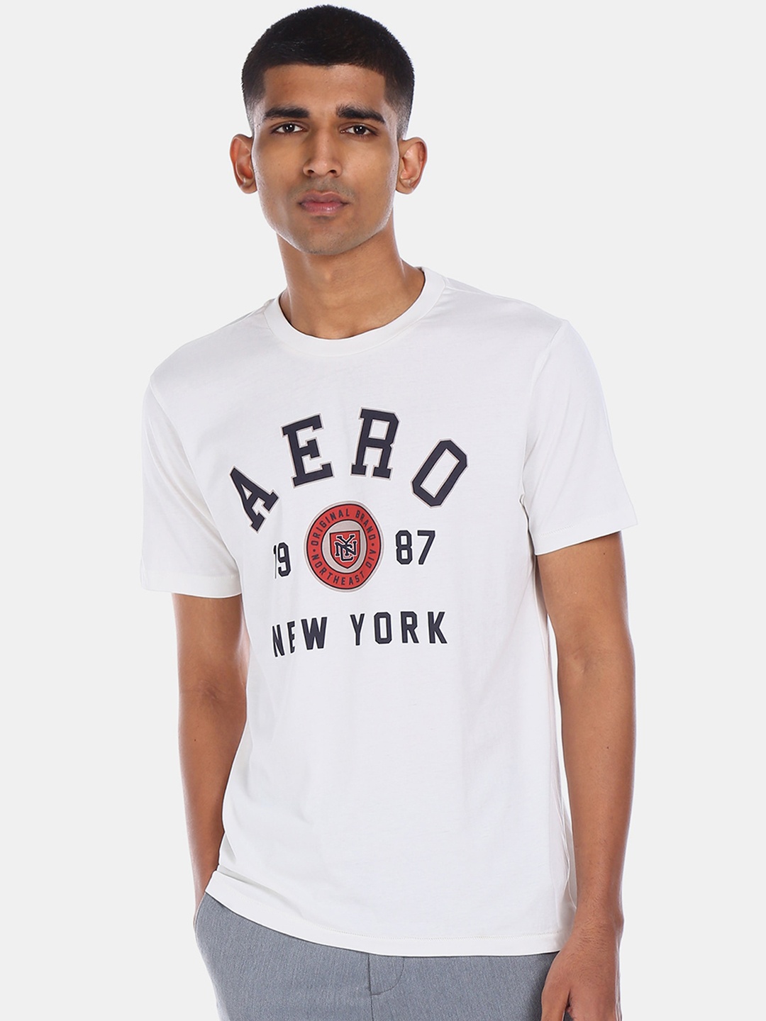 

Aeropostale Men White Printed Round Neck T-shirt