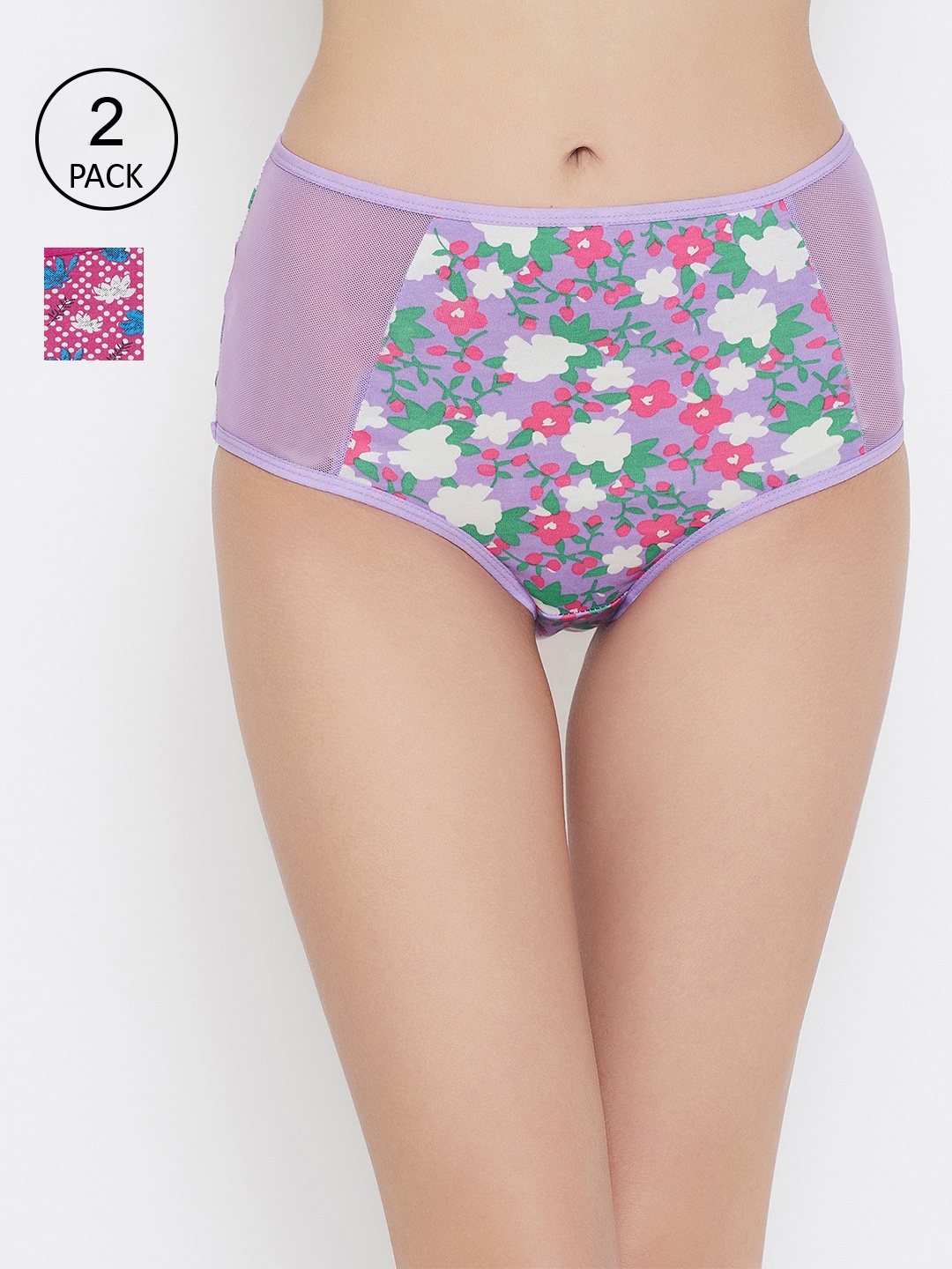 

Clovia Women Pack of 2 Printed High-Rise Hipster Briefs COMPNC93, Purple