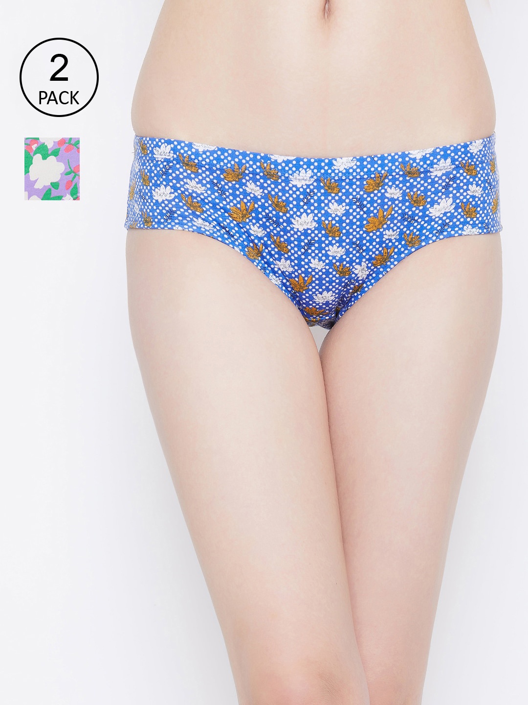 

Clovia Women Pack Of 2 Printed Hipster Briefs COMPNC949S, Blue