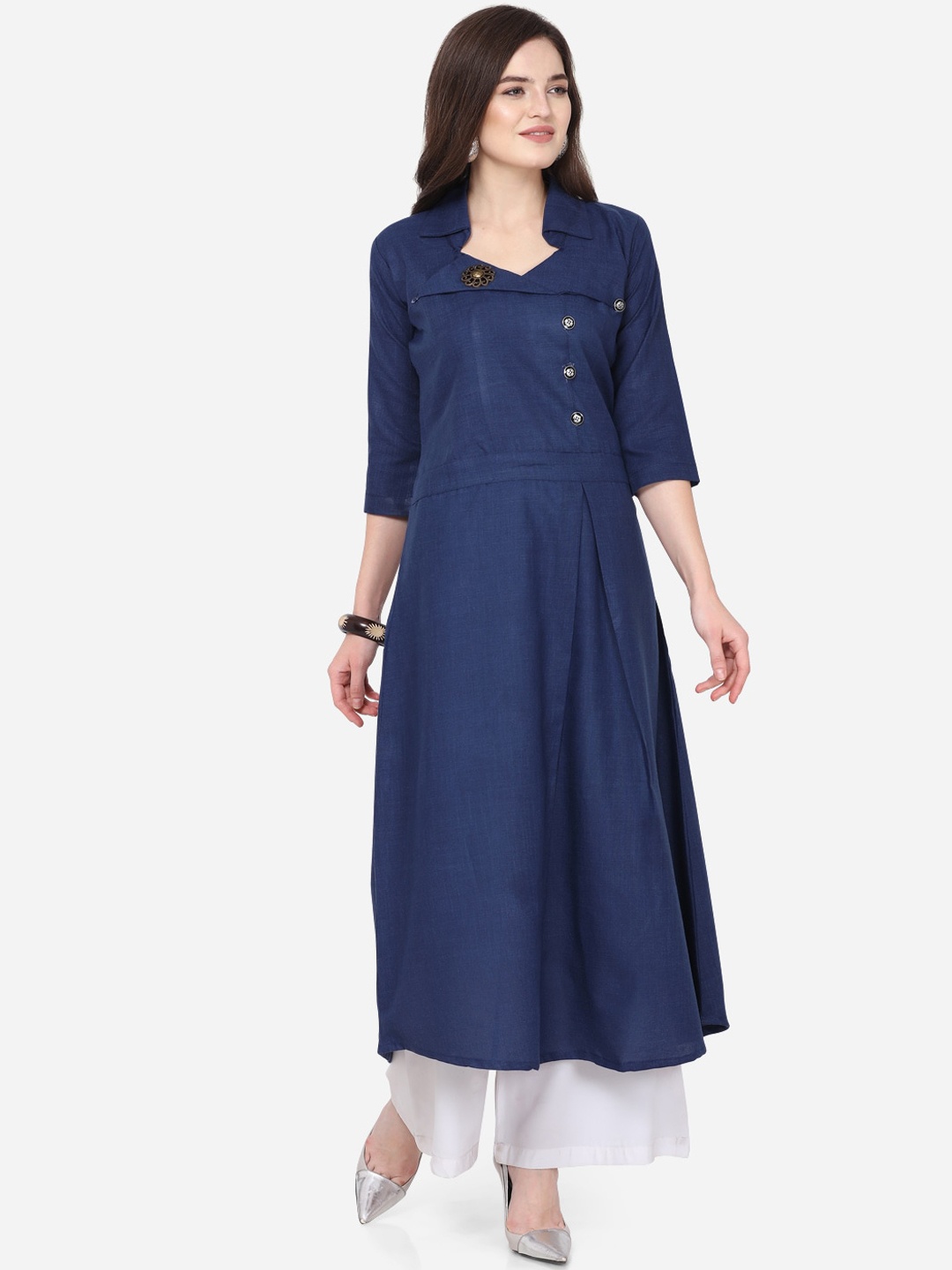 

Silk Bazar Women Navy Blue Solid A-Line Kurta