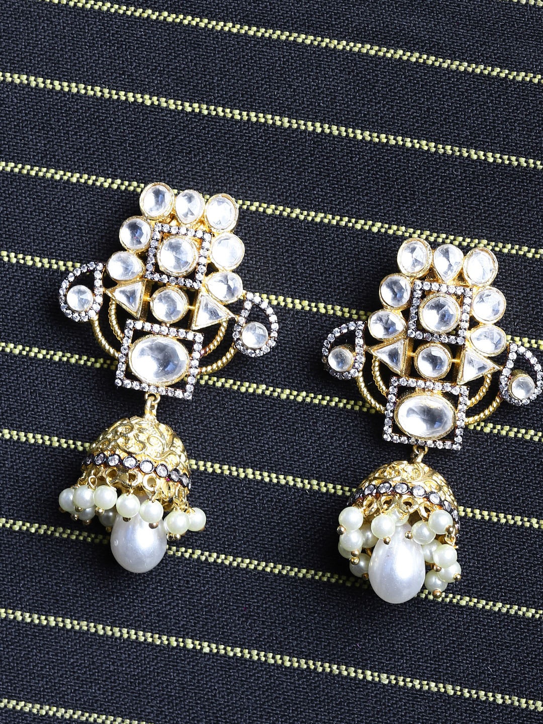

MIDASKART Gold-Toned & Black Contemporary Jhumkas