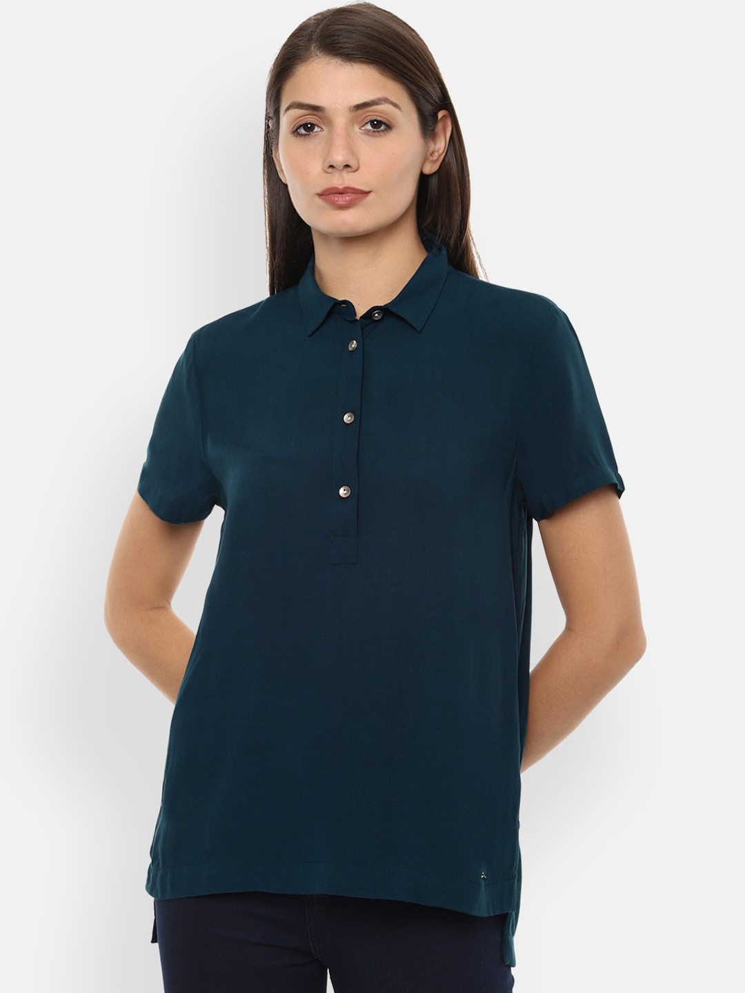 

Van Heusen Woman Women Navy Blue Solid Shirt Style Top