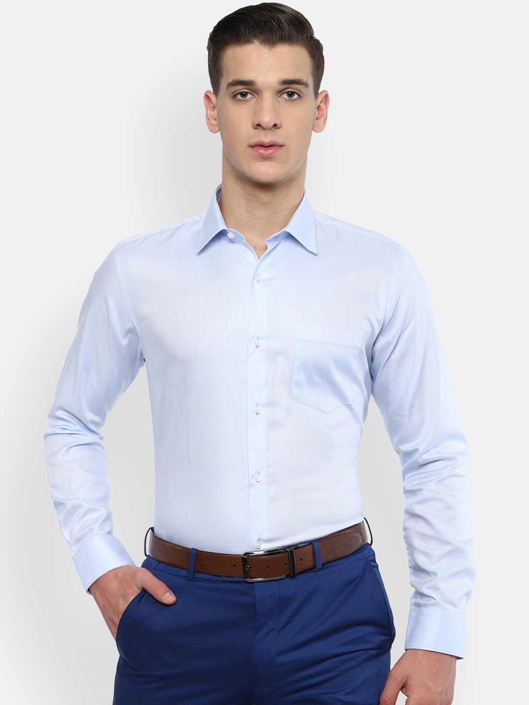

Van Heusen Men Blue Slim Fit Self Design Casual Shirt