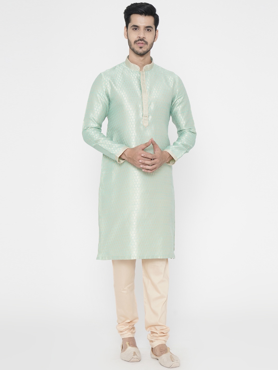 Manyavar Men Sea Green Ethnic Motifs Kurta with Churidar